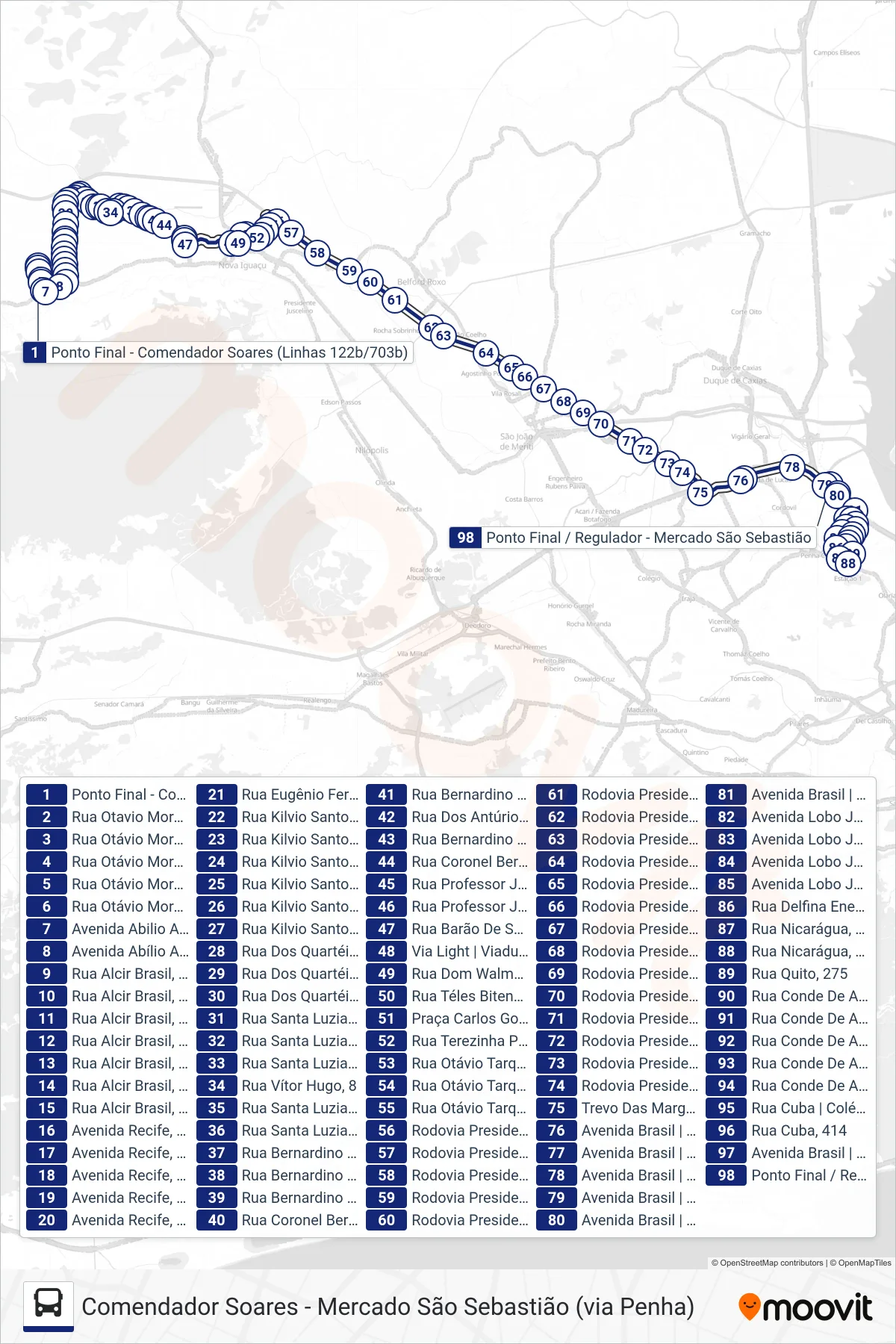 703B bus Line (Mercado São Sebastião) route and stops on a map