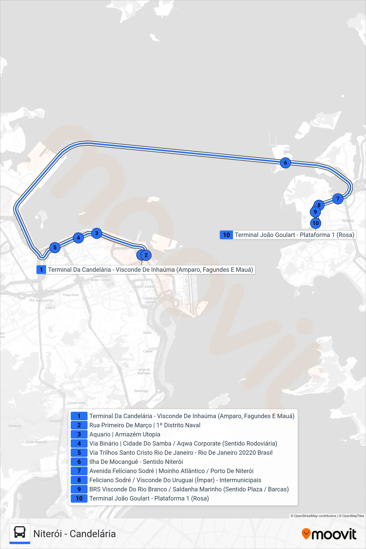 Rota e paradas da linha de ônibus  100D  (Niterói) no mapa