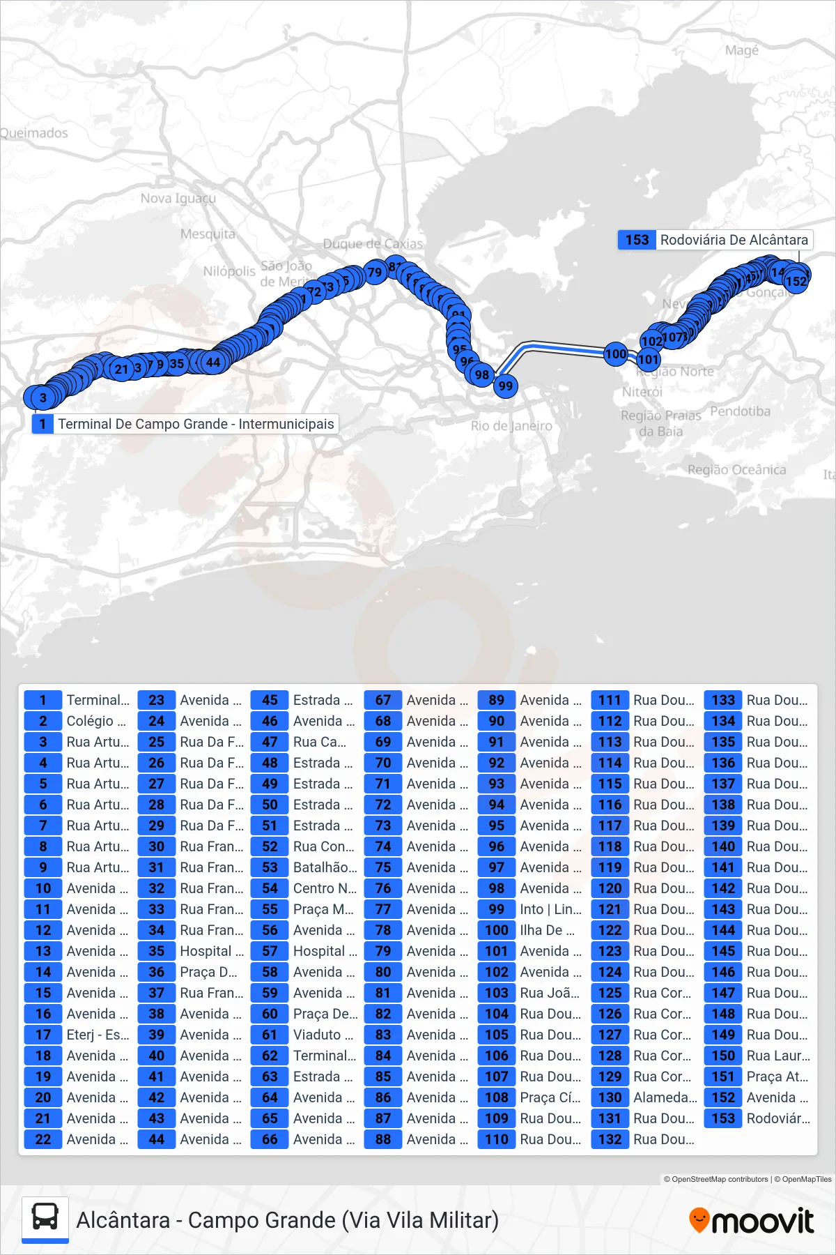 Rota e paradas da linha de ônibus 425D (Alcântara (Via Dr. March)) no mapa