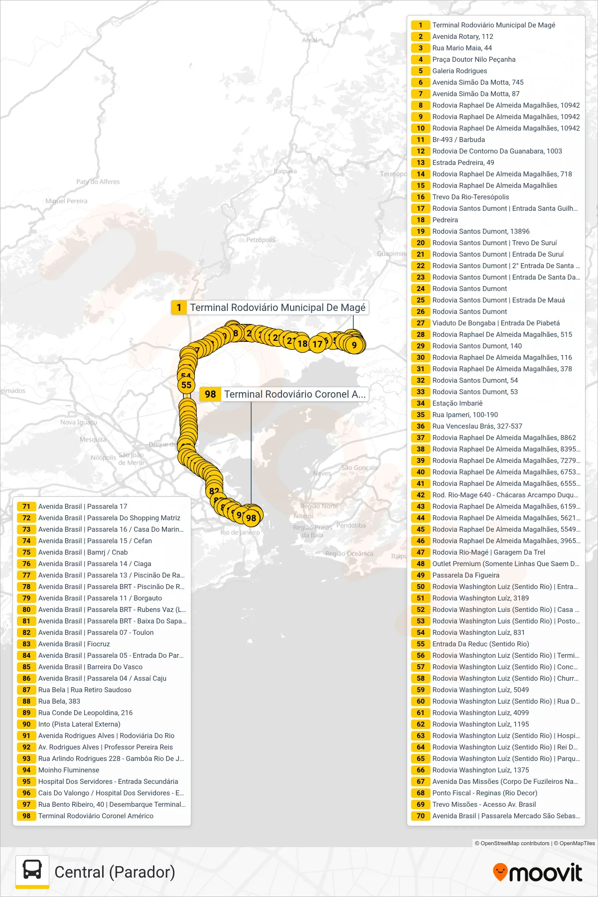 125C bus Line (Central (Parador)) route and stops on a map