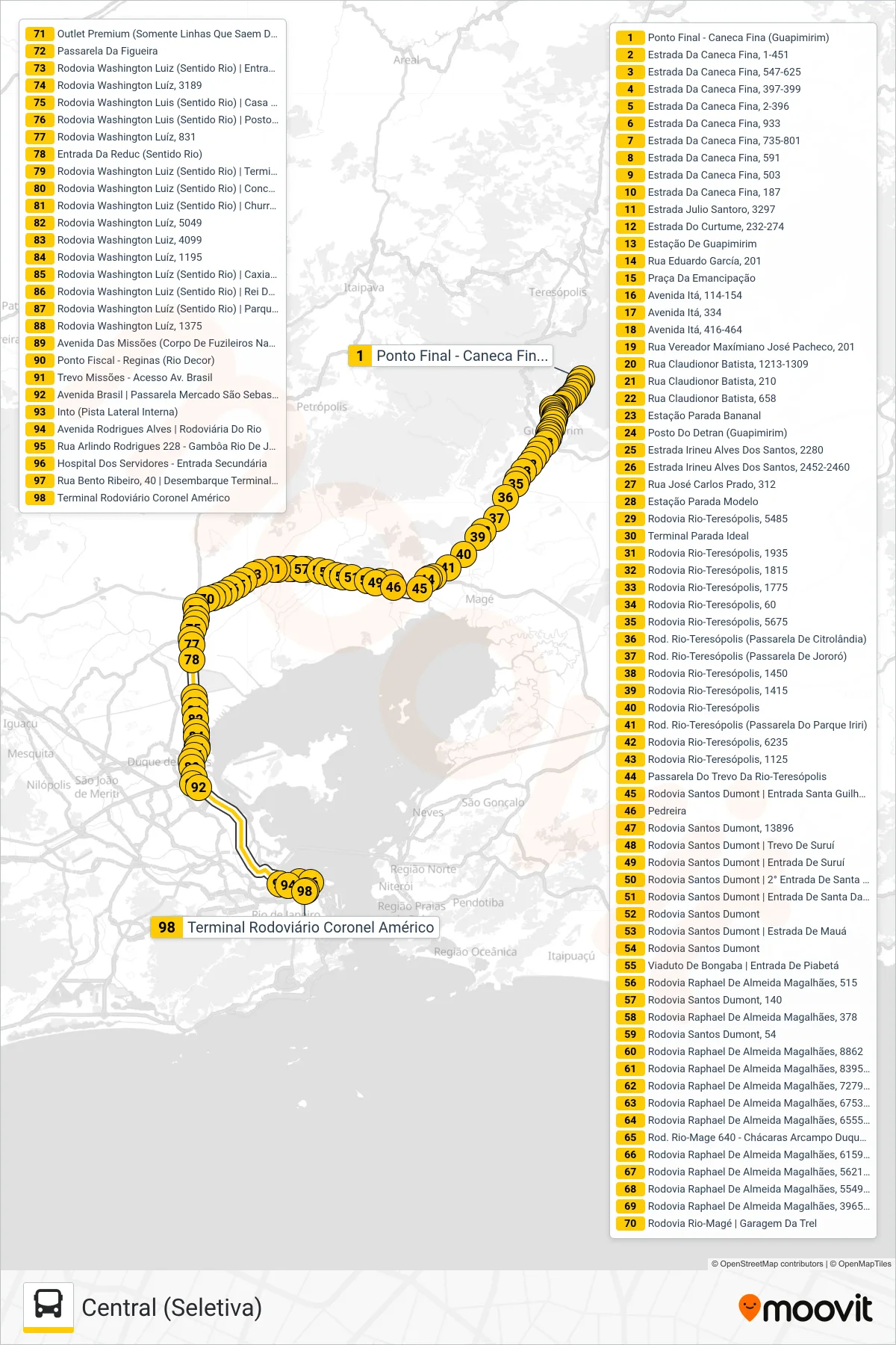 195C bus Line (Central (Seletiva)) route and stops on a map