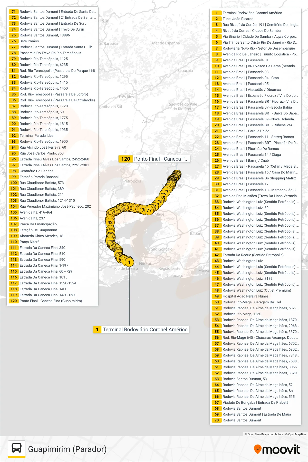 195C bus Line (Guapimirim (Parador)) route and stops on a map