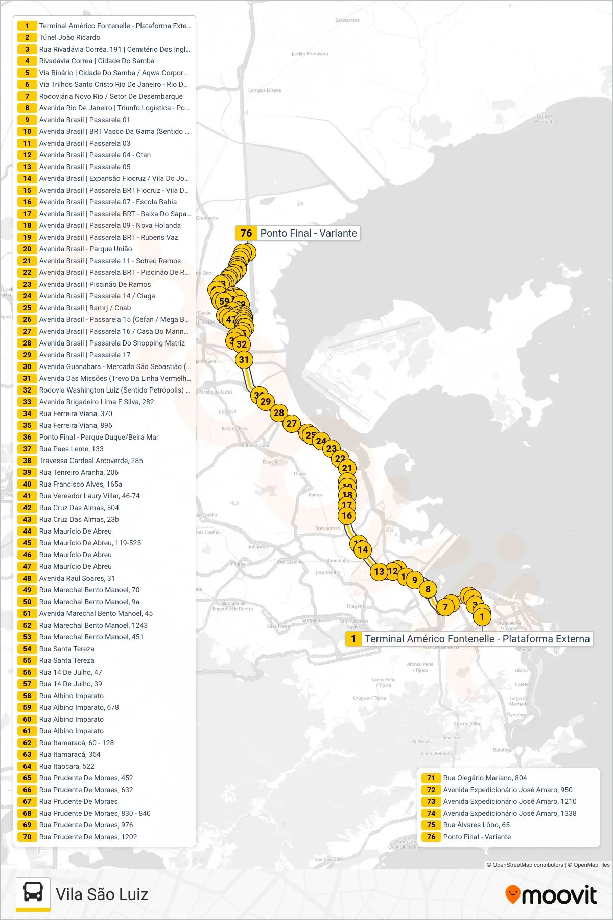 Rota e paradas da linha de ônibus 424C (Vila São Luiz) no mapa