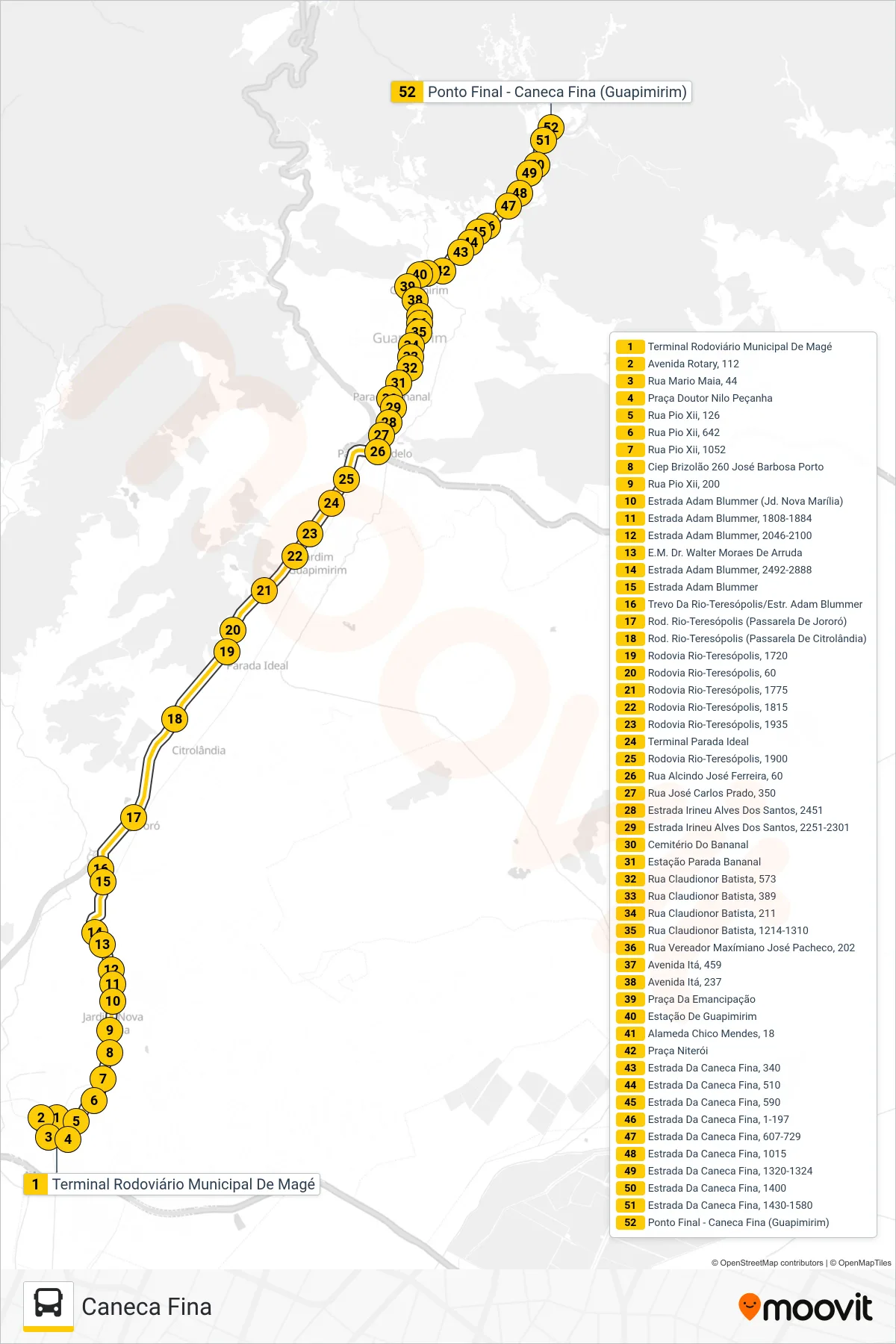 800I bus Line (Caneca Fina) route and stops on a map