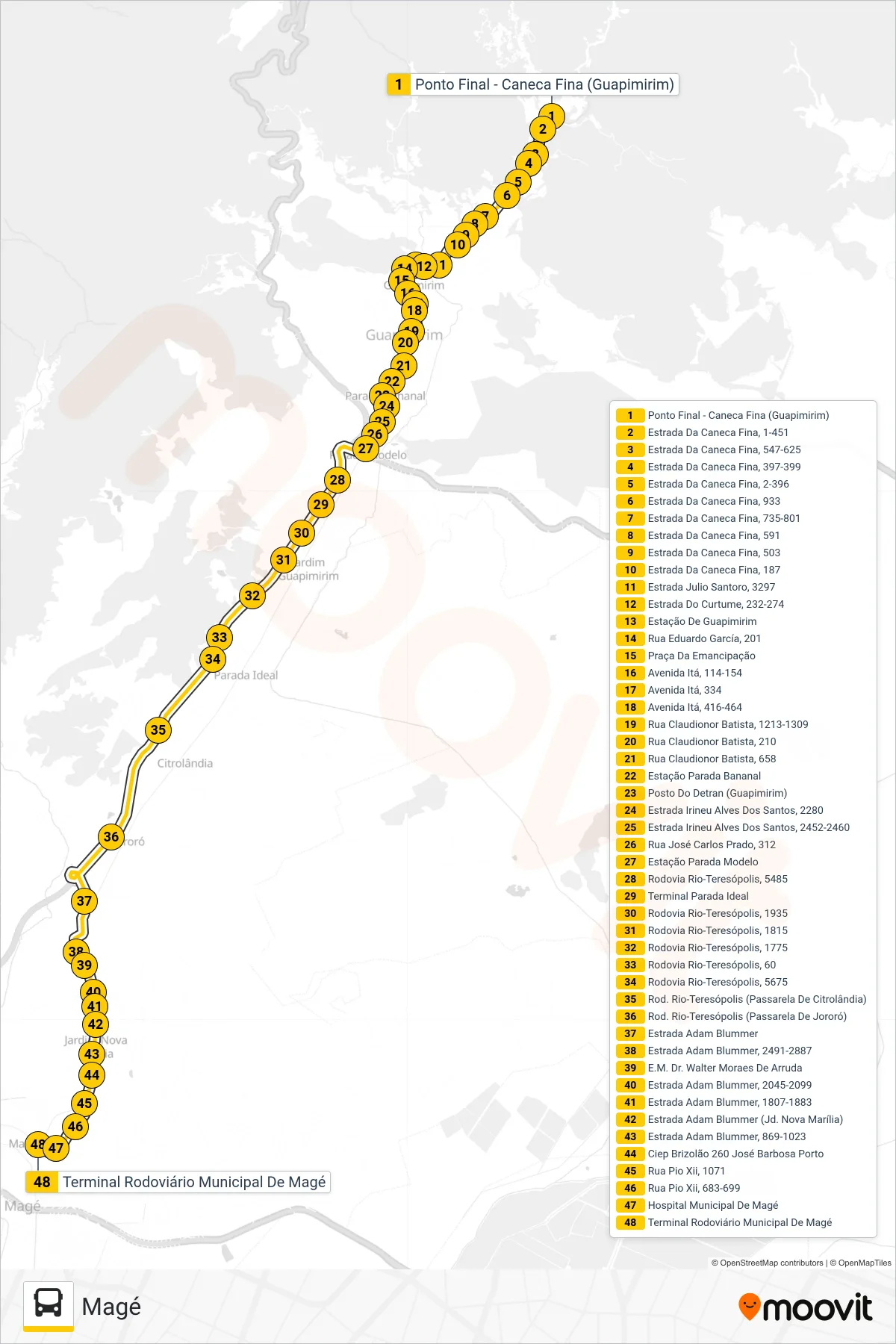 Rota e paradas da linha de ônibus  800I  (Magé) no mapa