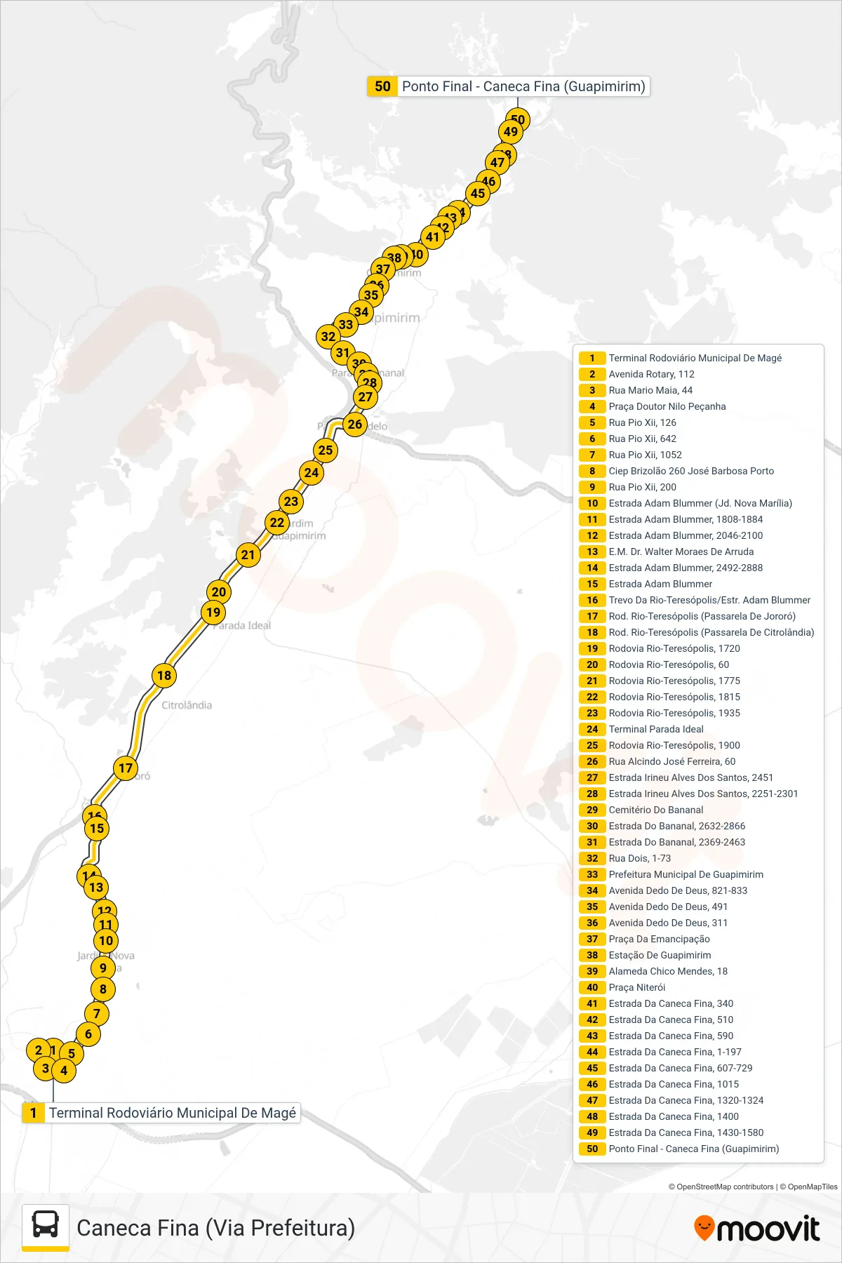 Rota e paradas da linha de ônibus 800I (Caneca Fina (Via Prefeitura)) no mapa