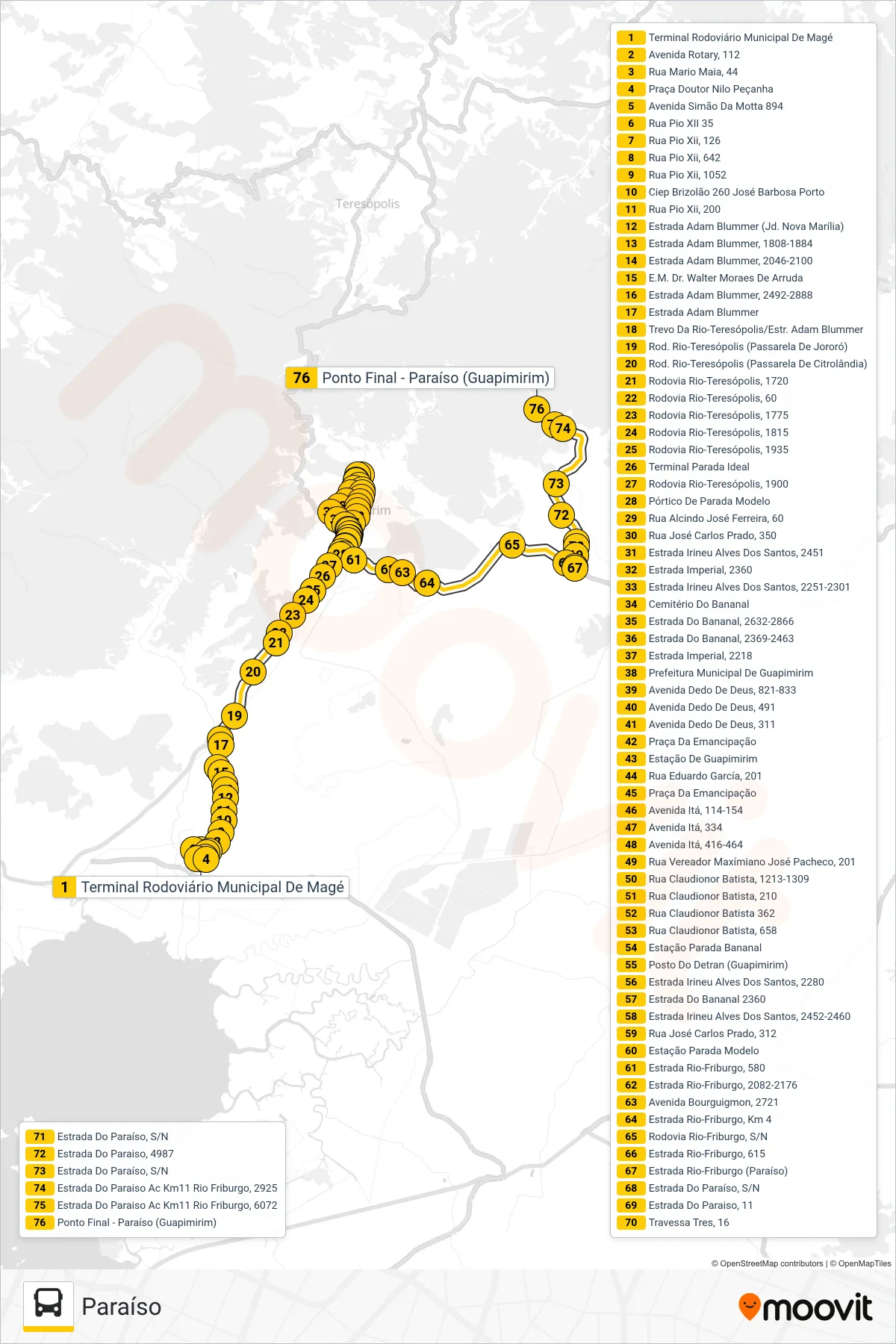 Rota e paradas da linha de ônibus 805I (Paraíso) no mapa