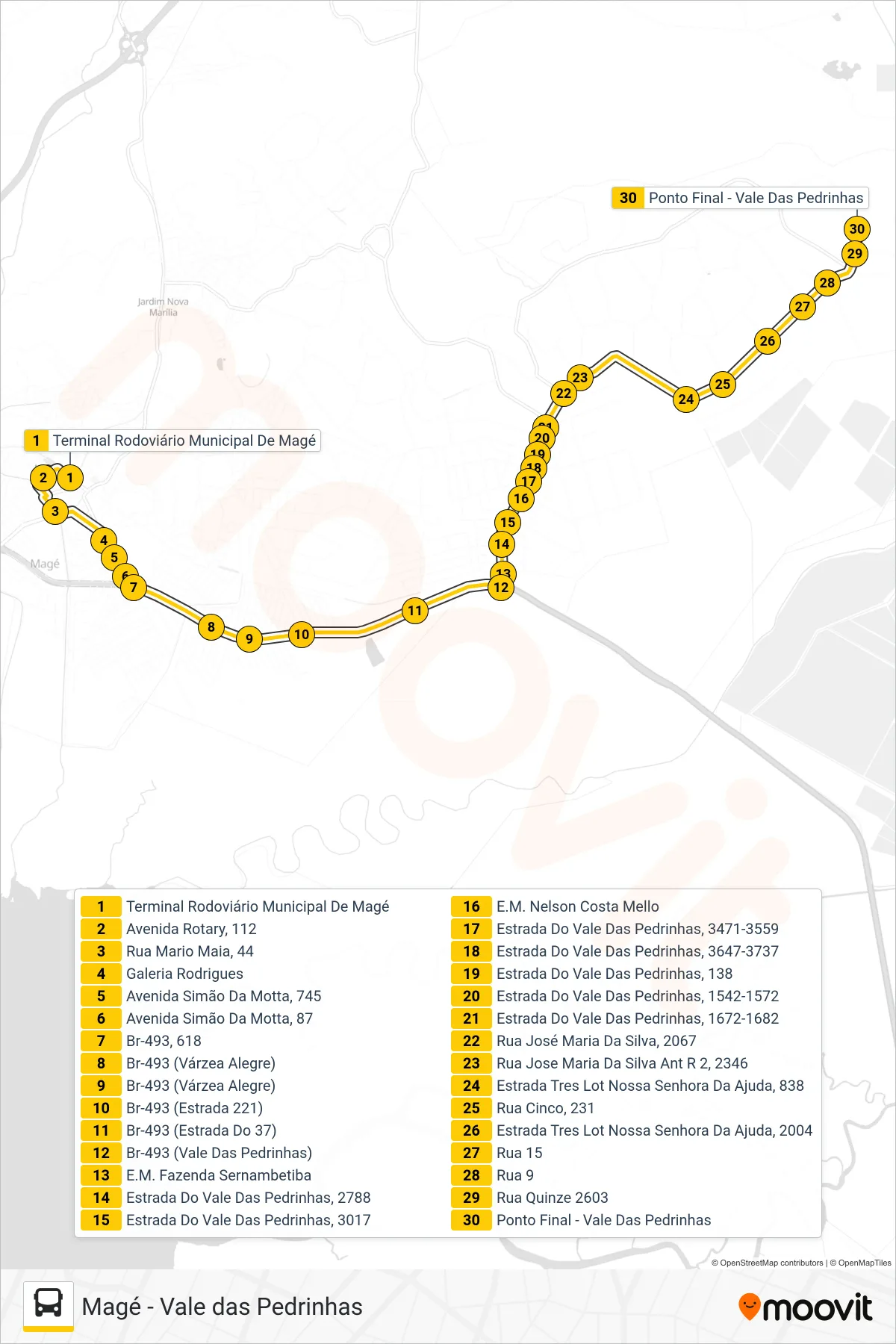Rota e paradas da linha de ônibus  815I  (Vale Das Pedrinhas) no mapa