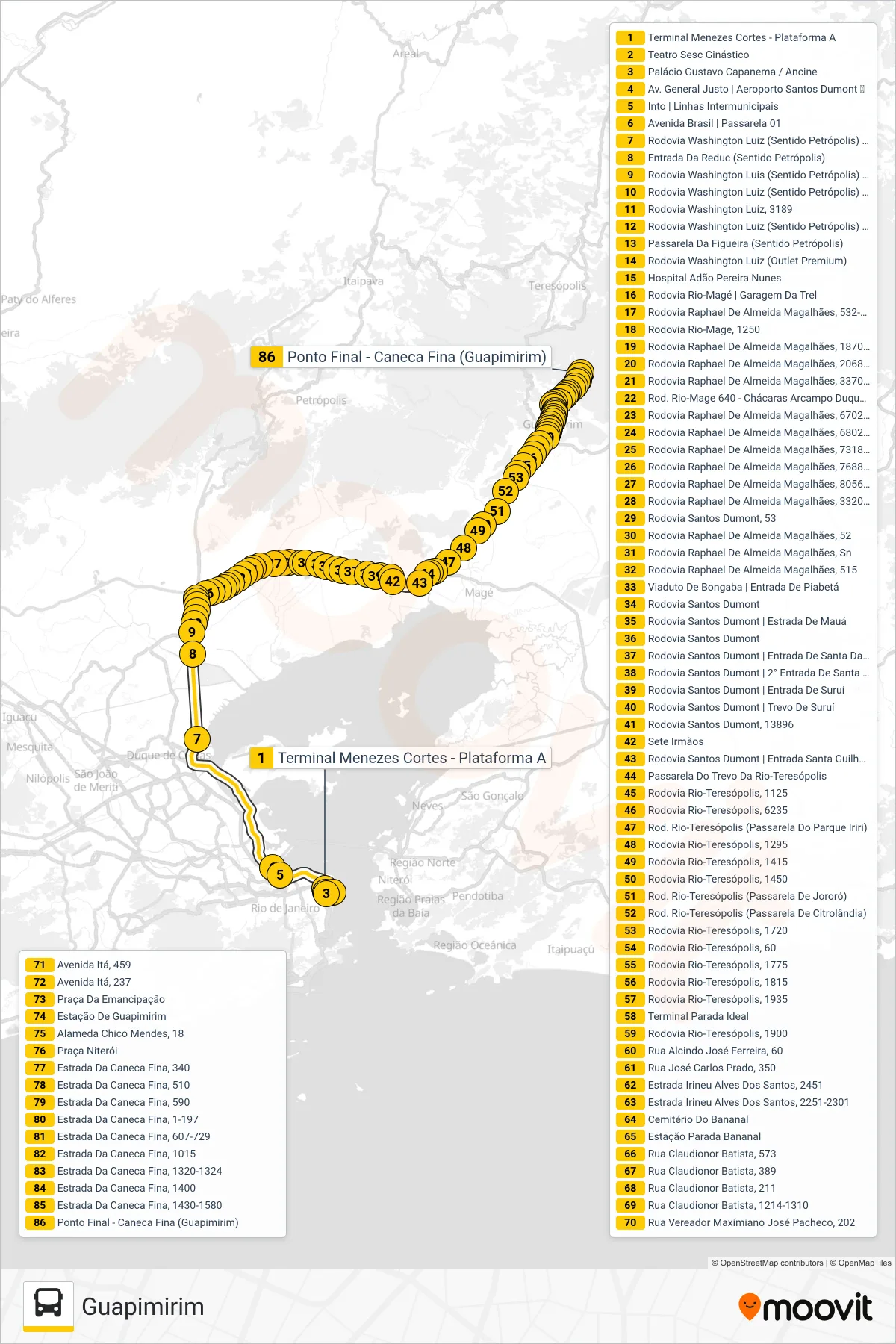 Rota e paradas da linha de ônibus 2195C (EXECUTIVO) (Guapimirim) no mapa