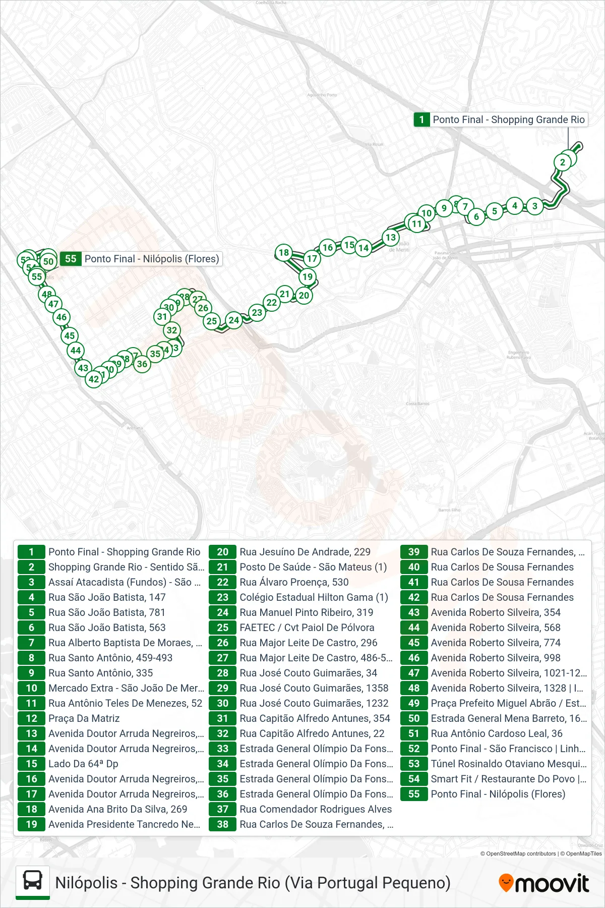 103I bus Line (Nilópolis) route and stops on a map