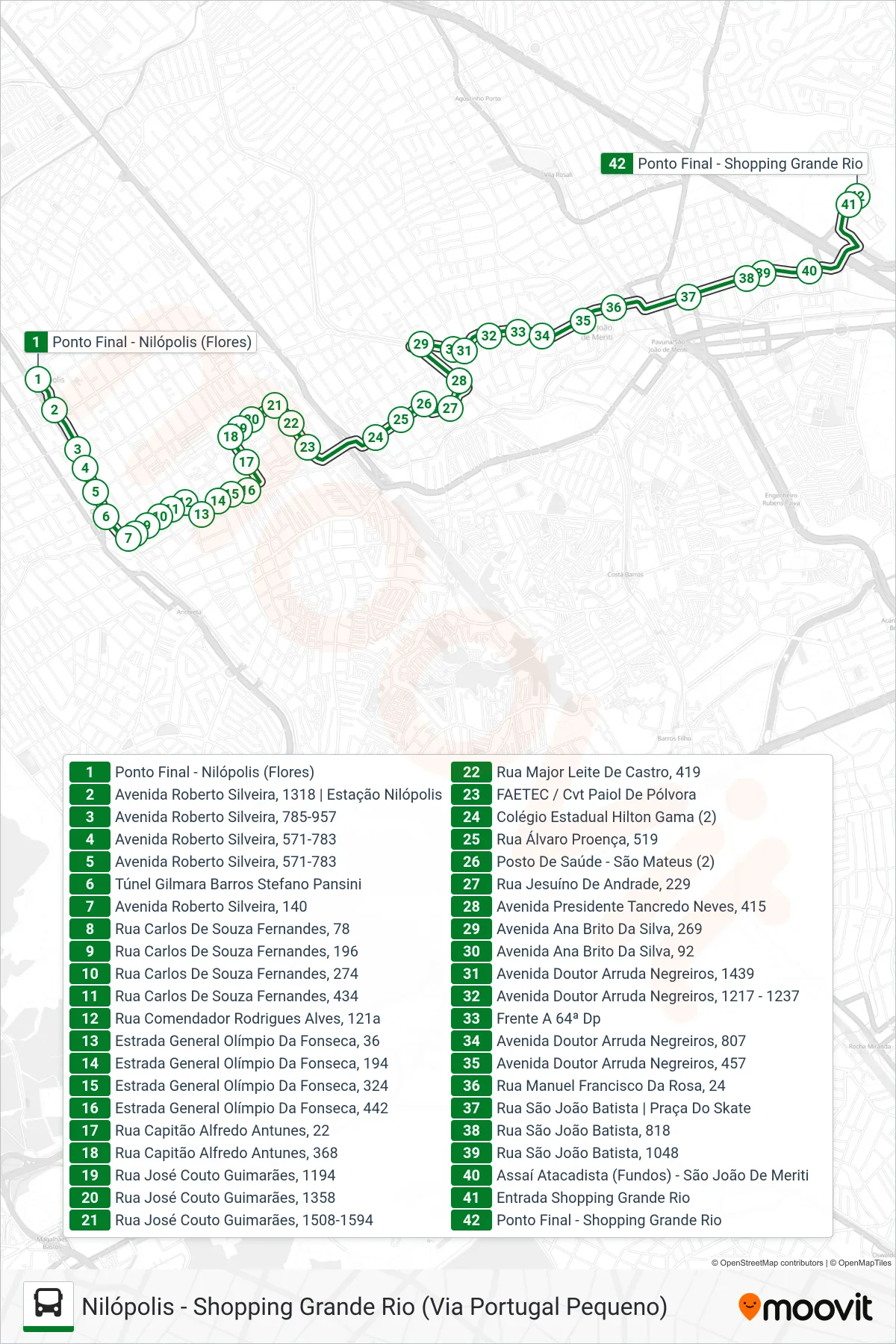Rota e paradas da linha de ônibus 103I (Shopping Grande Rio) no mapa