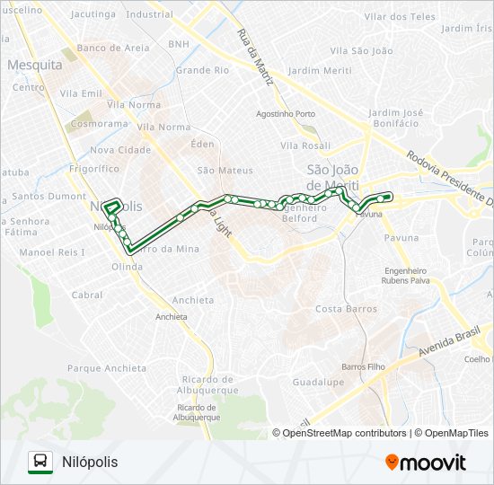 Mapa da linha 104I de ônibus
