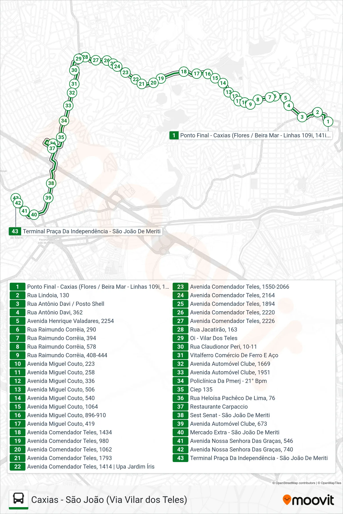 Rota e paradas da linha de ônibus  109I  (São João (Via Vilar Dos Teles)) no mapa