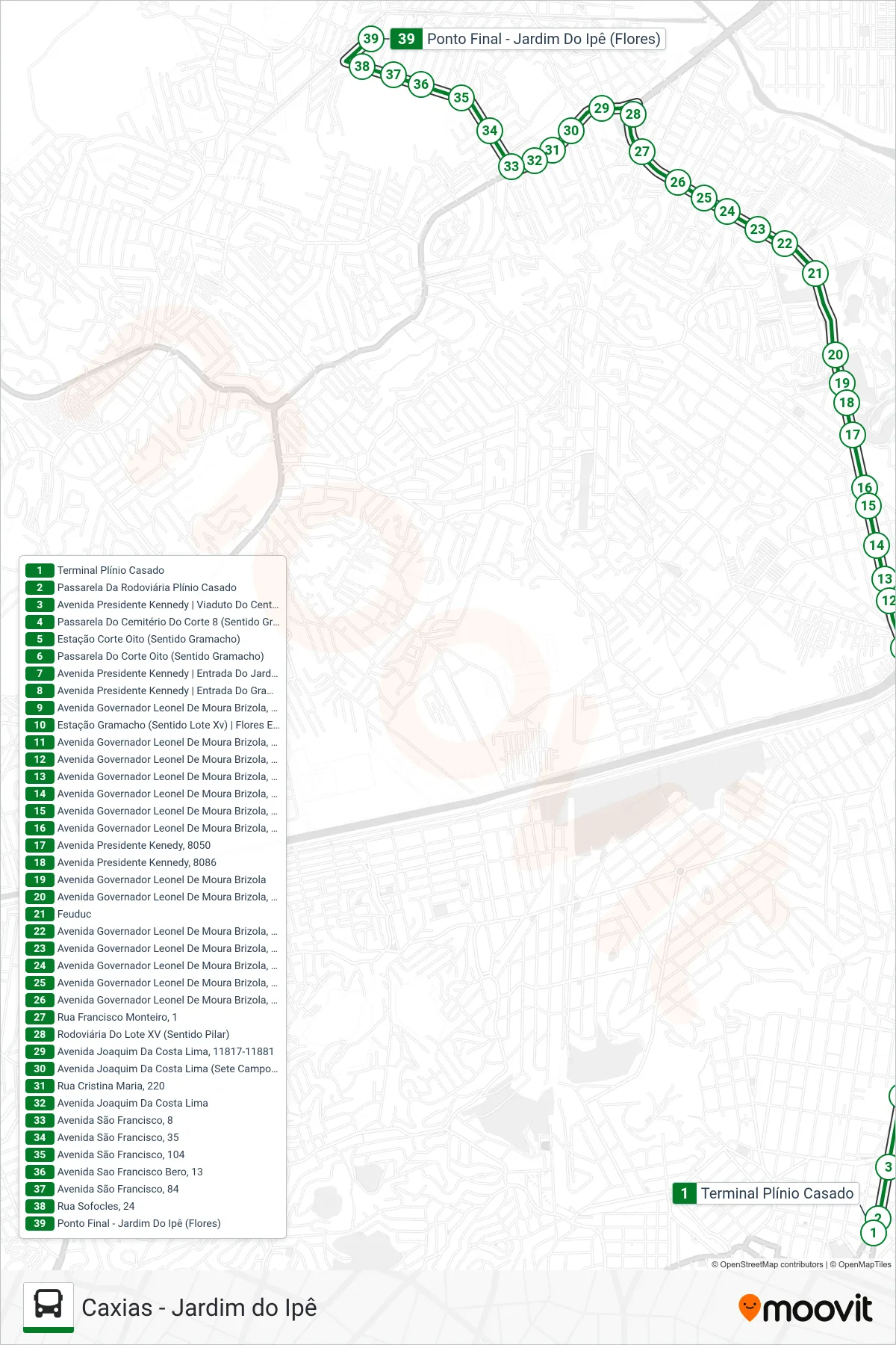 Rota e paradas da linha de ônibus 454I (Jardim Do Ipê) no mapa