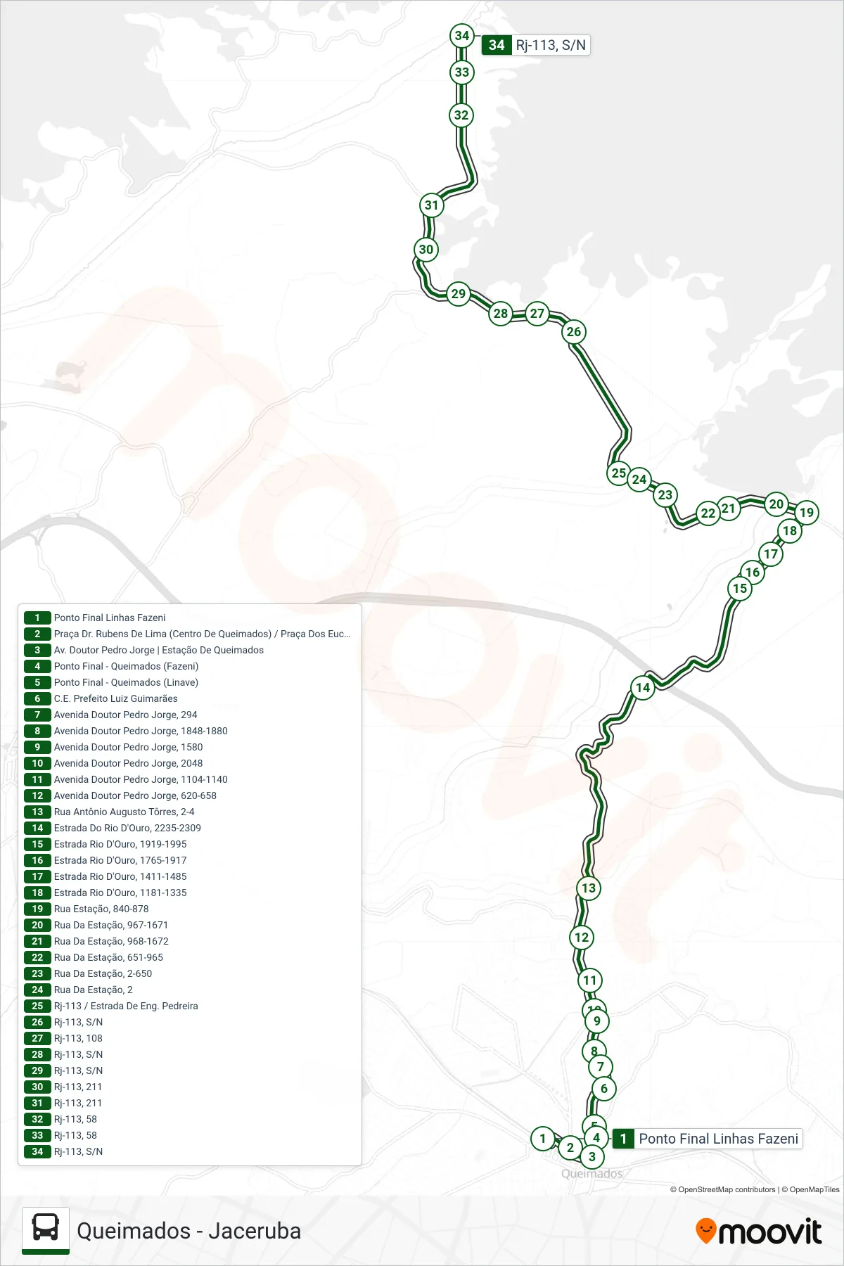 Rota e paradas da linha de ônibus 560I (Jaceruba) no mapa