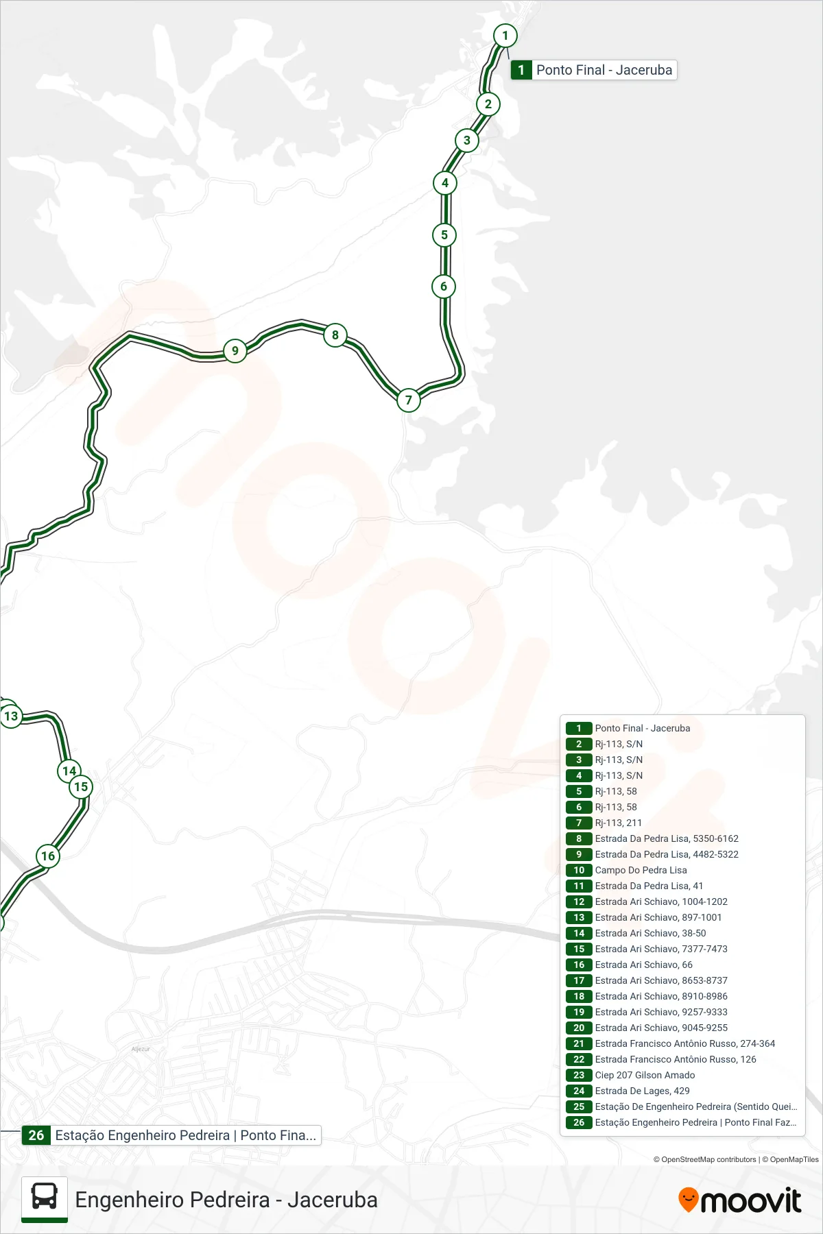 Rota e paradas da linha de ônibus  750I  (Engenheiro Pedreira) no mapa