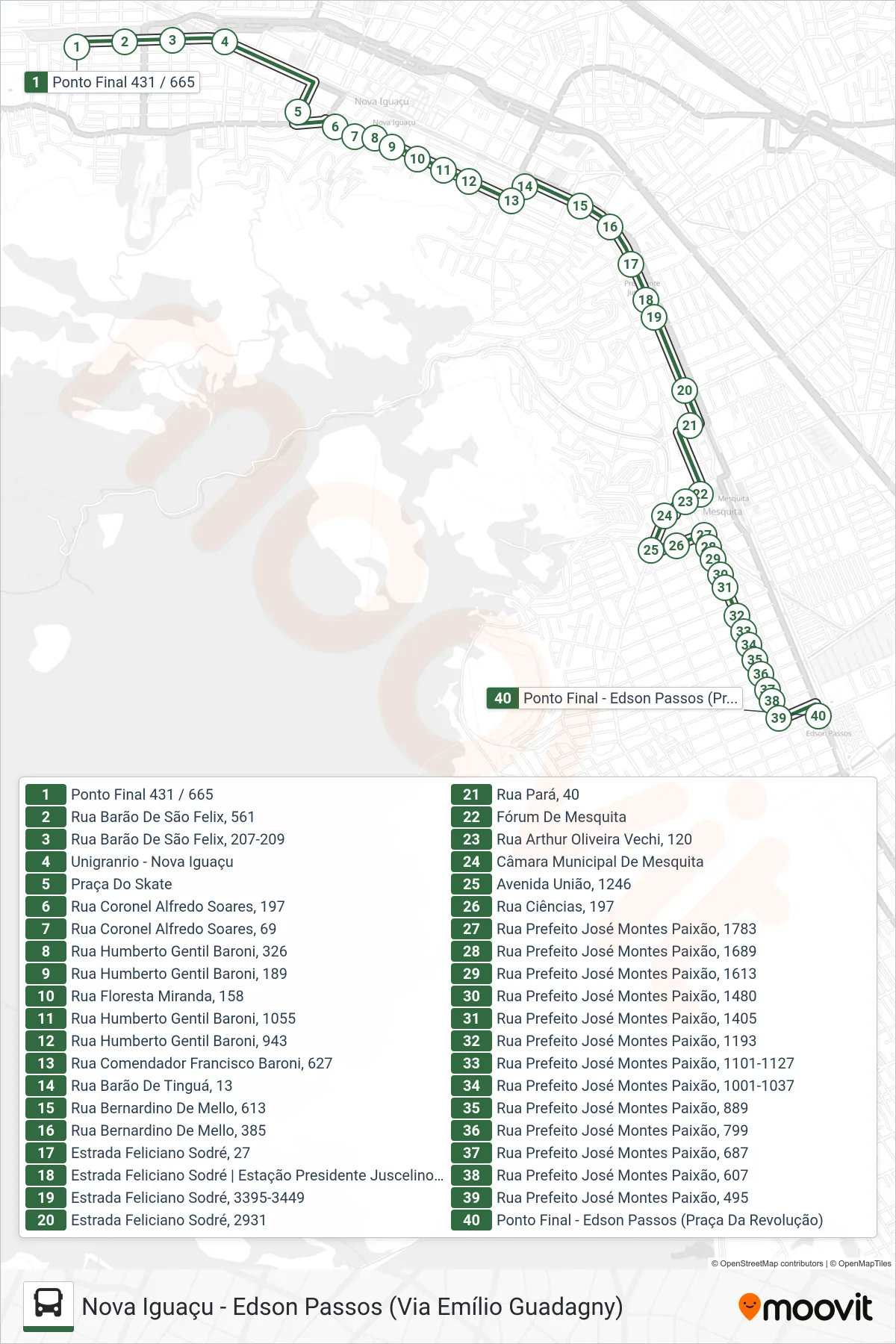 665I bus Line (Edson Passos) route and stops on a map