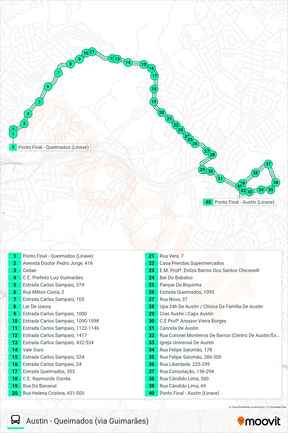 Rota e paradas da linha de ônibus 605I (Austin) no mapa