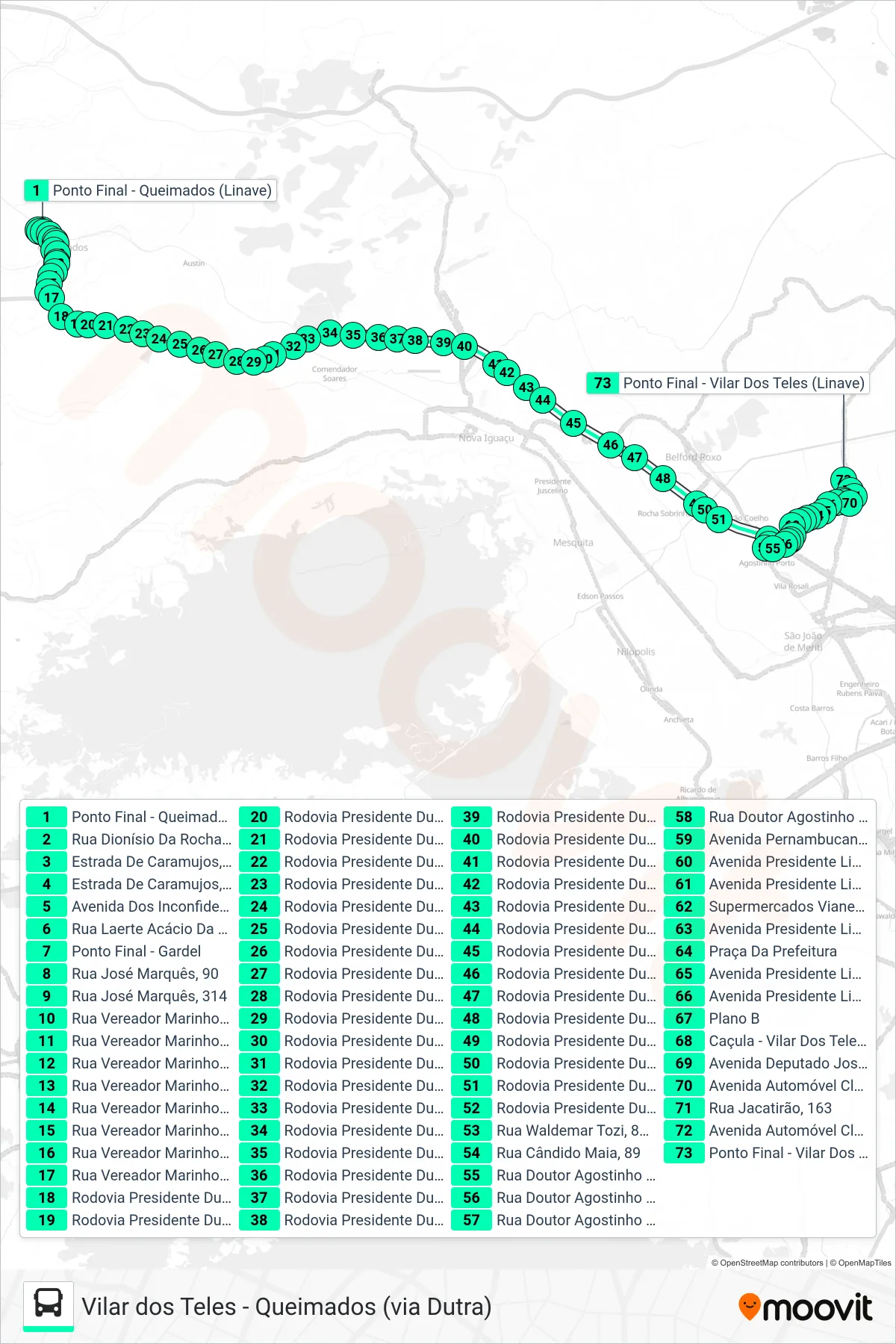 Rota e paradas da linha de ônibus 606I (Vilar Dos Teles) no mapa