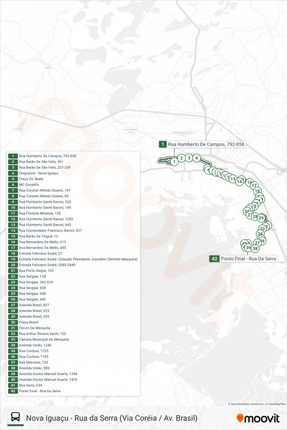 Rota e paradas da linha de ônibus  462I  (Rua da Serra) no mapa