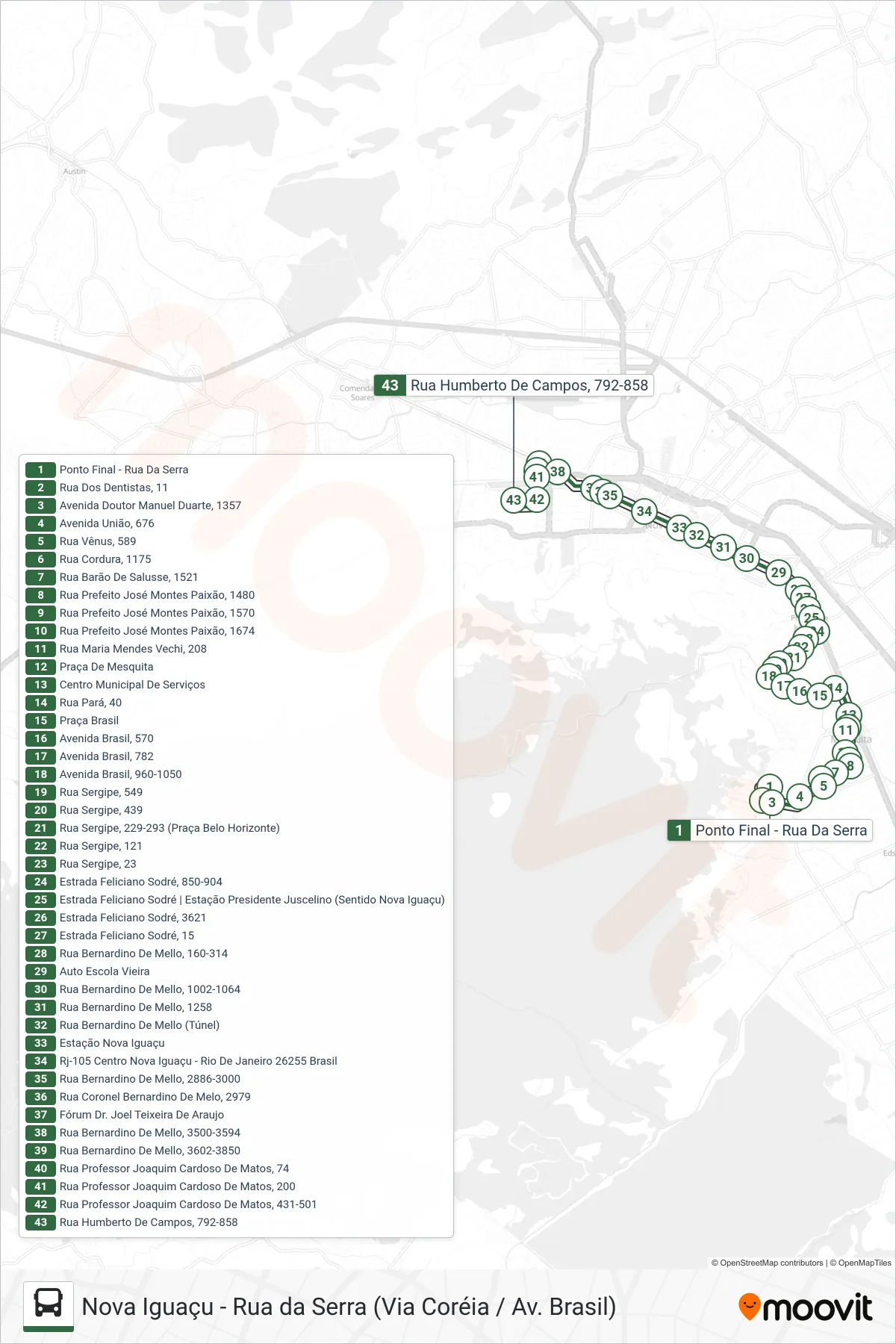 462I bus Line (Nova Iguaçu) route and stops on a map