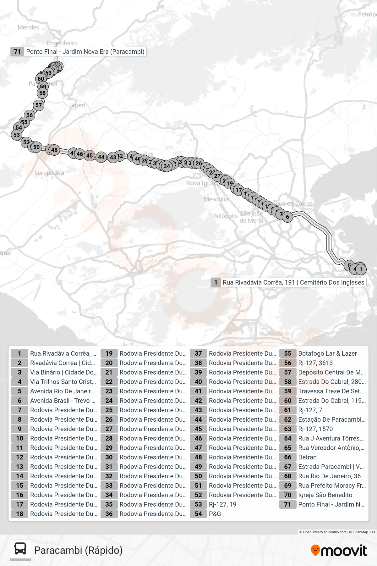 193C bus Line (Paracambi (Rápido)) route and stops on a map