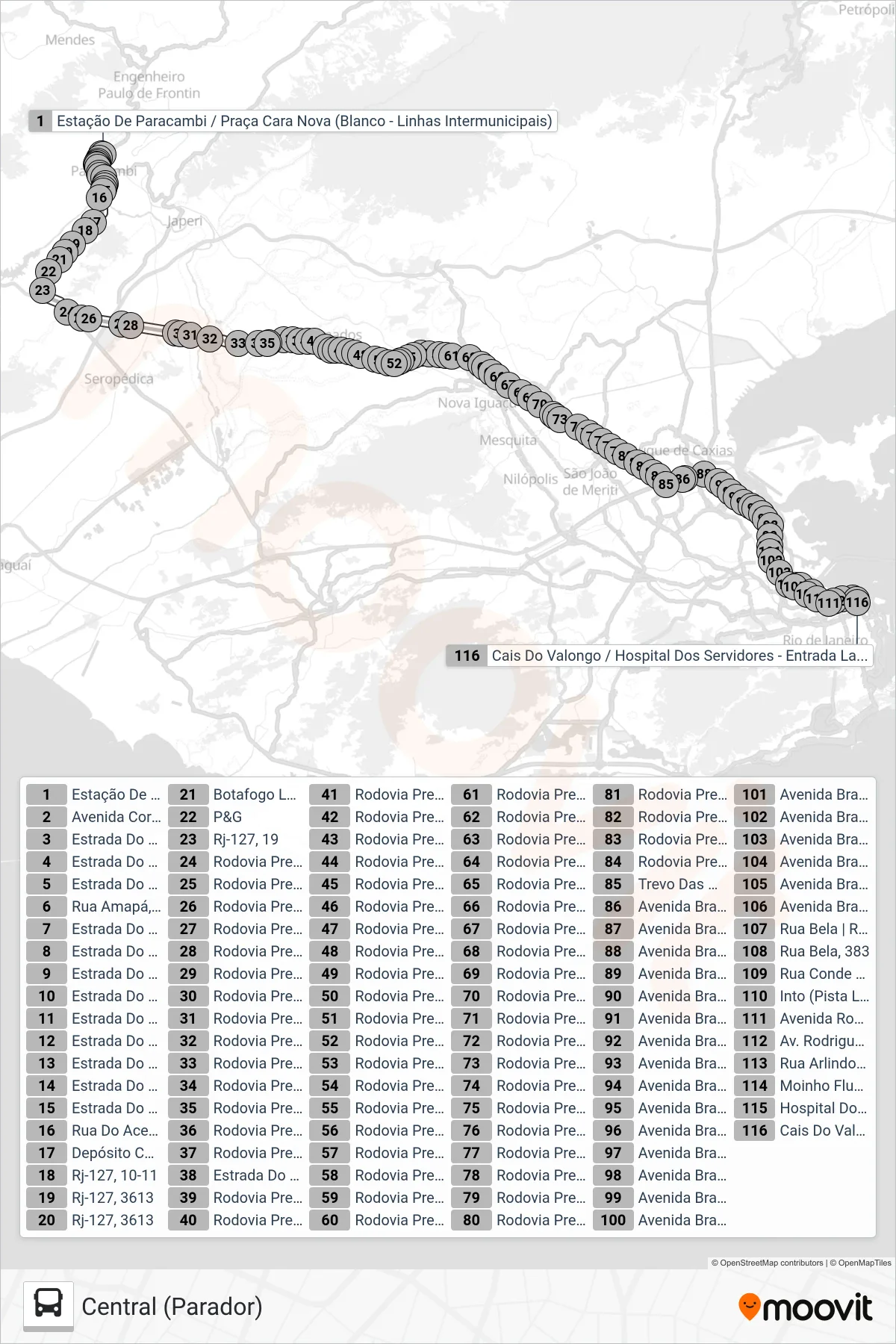 193C bus Line (Central (Parador)) route and stops on a map
