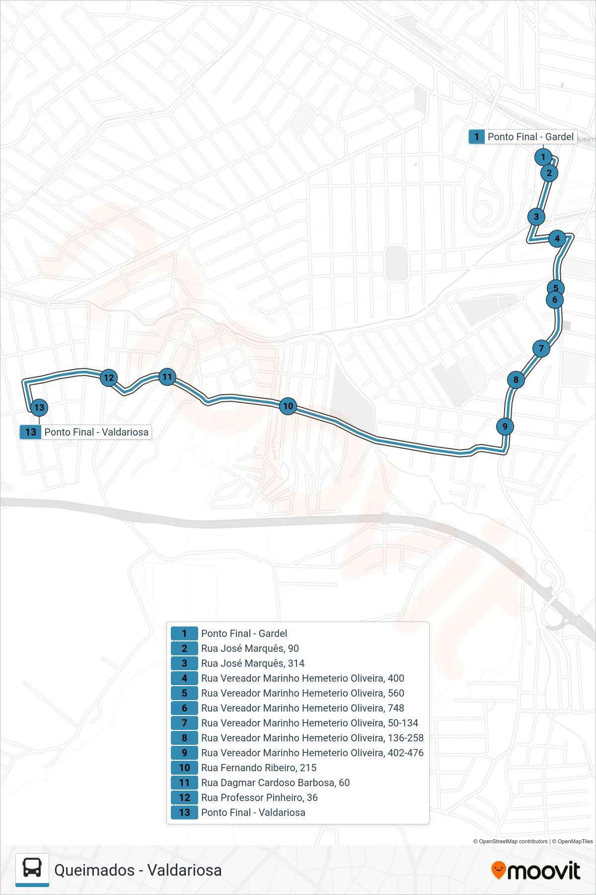 Rota e paradas da linha de ônibus 09 (Valdariosa) no mapa