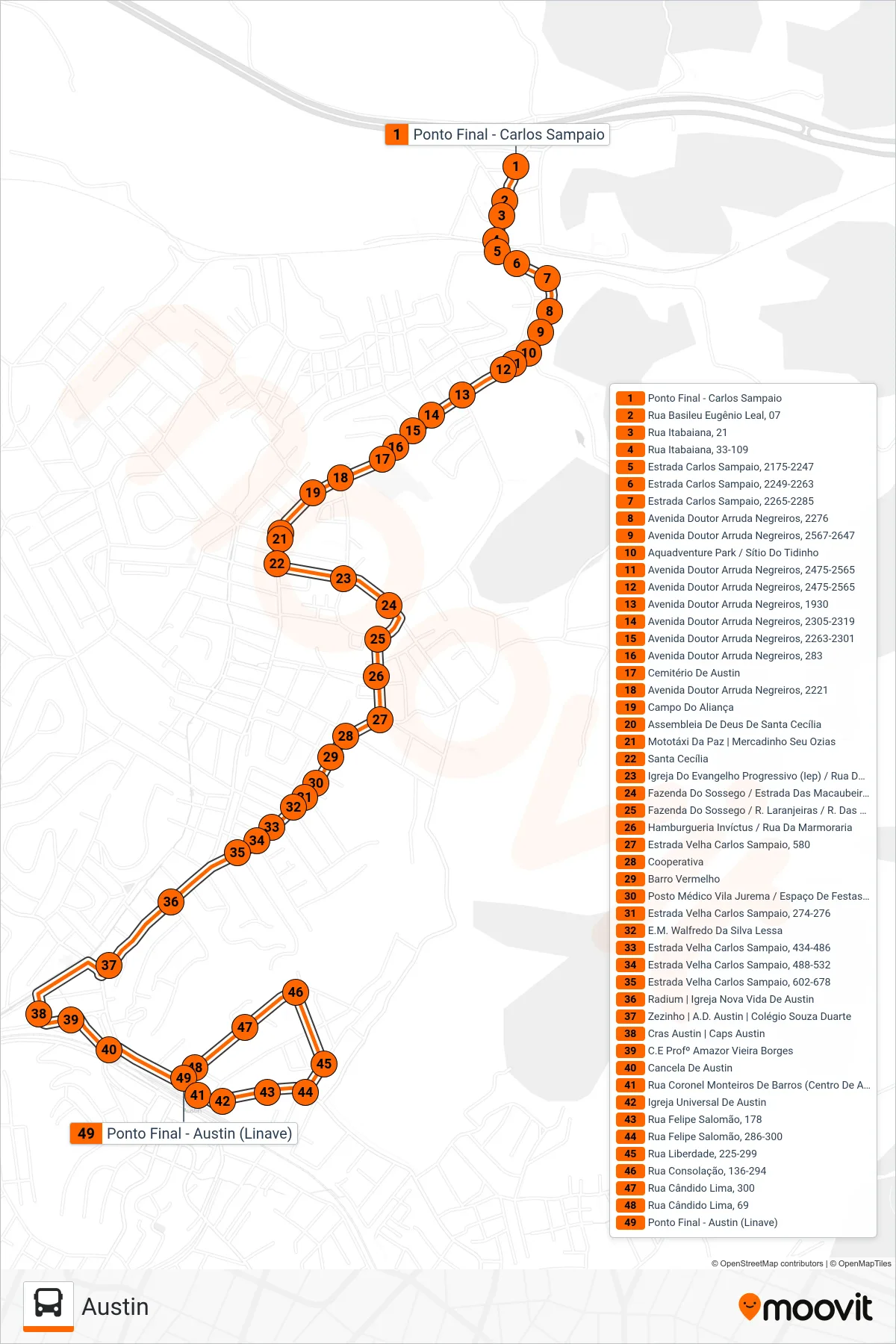 Rota e paradas da linha de ônibus  128  (Austin) no mapa