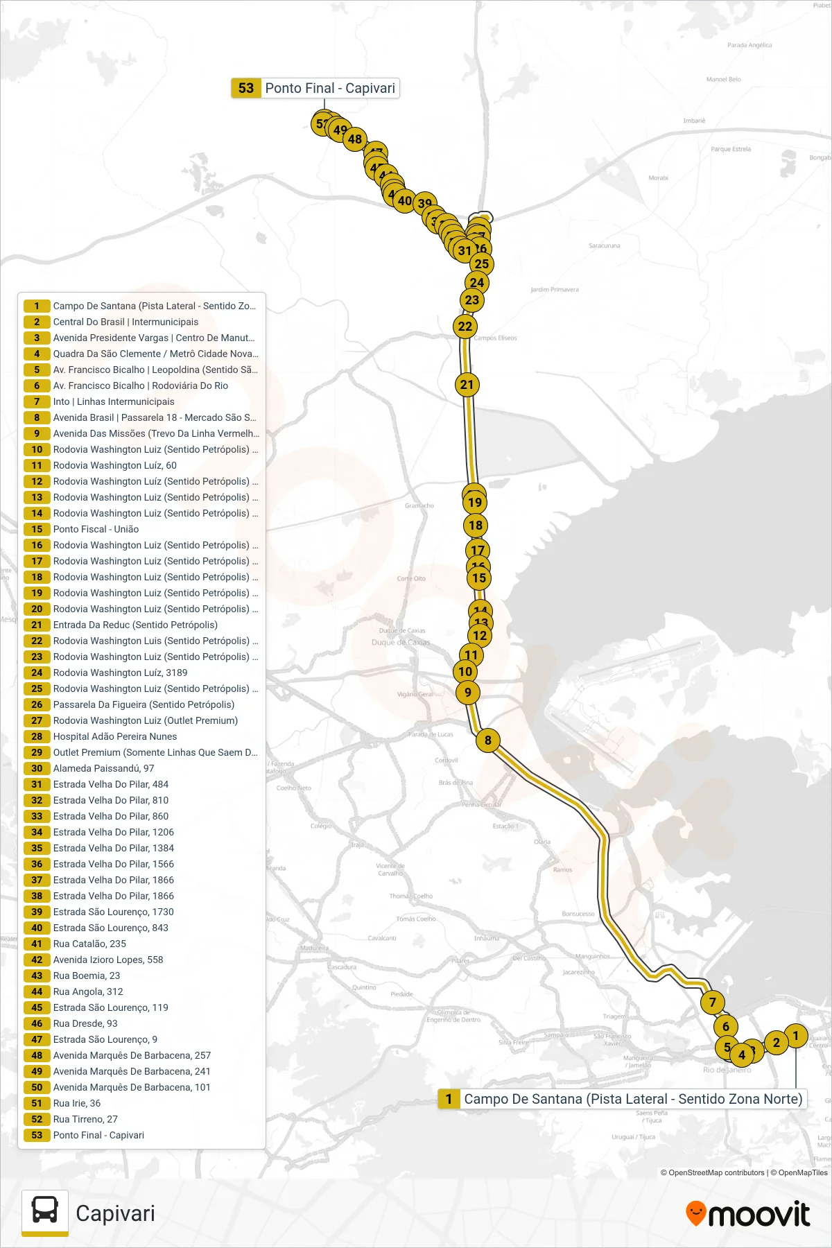 Rota e paradas da linha de ônibus 565C (Capivari) no mapa