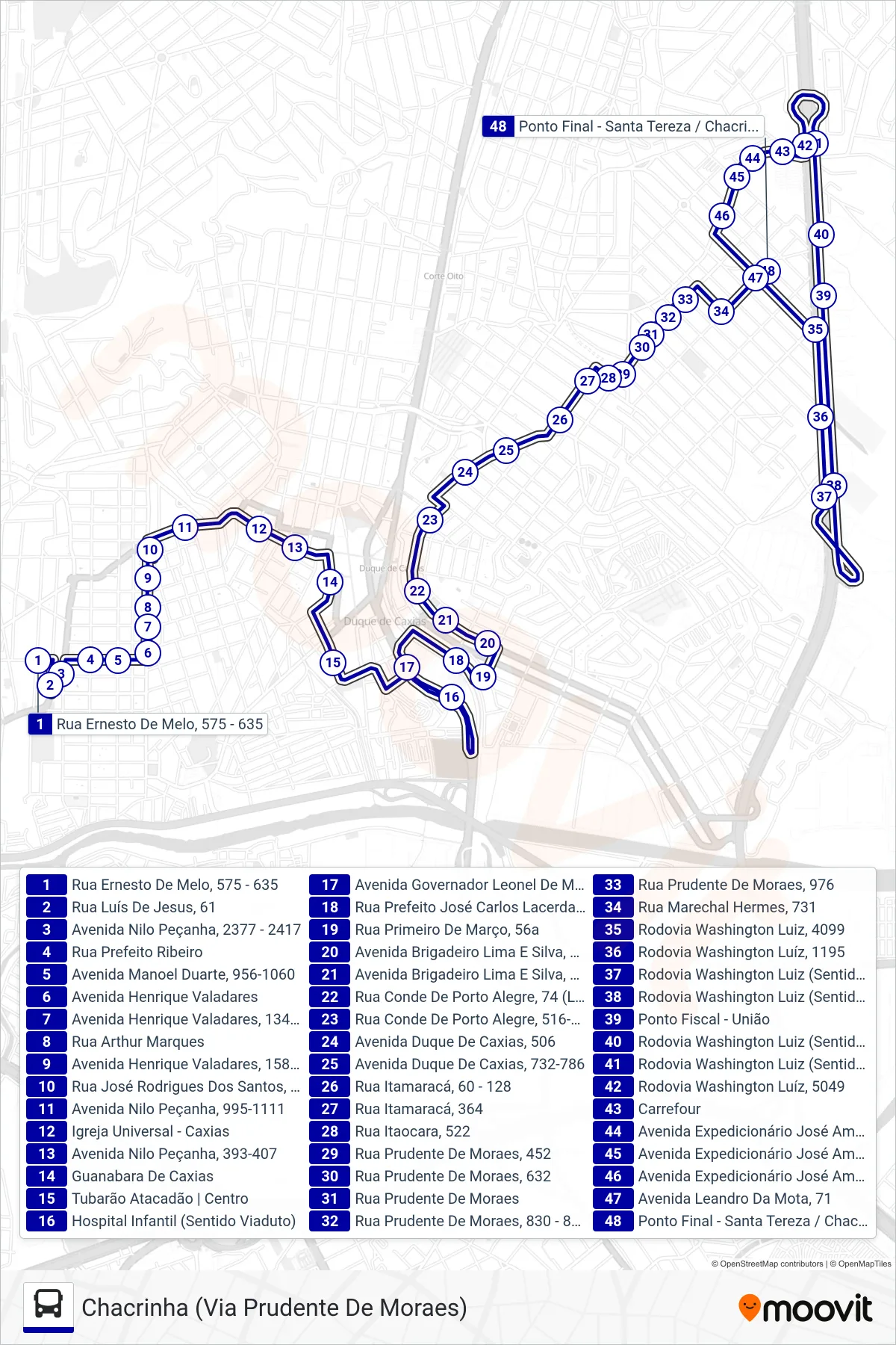 09 bus Line (Chacrinha (Via Prudente De Moraes)) route and stops on a map