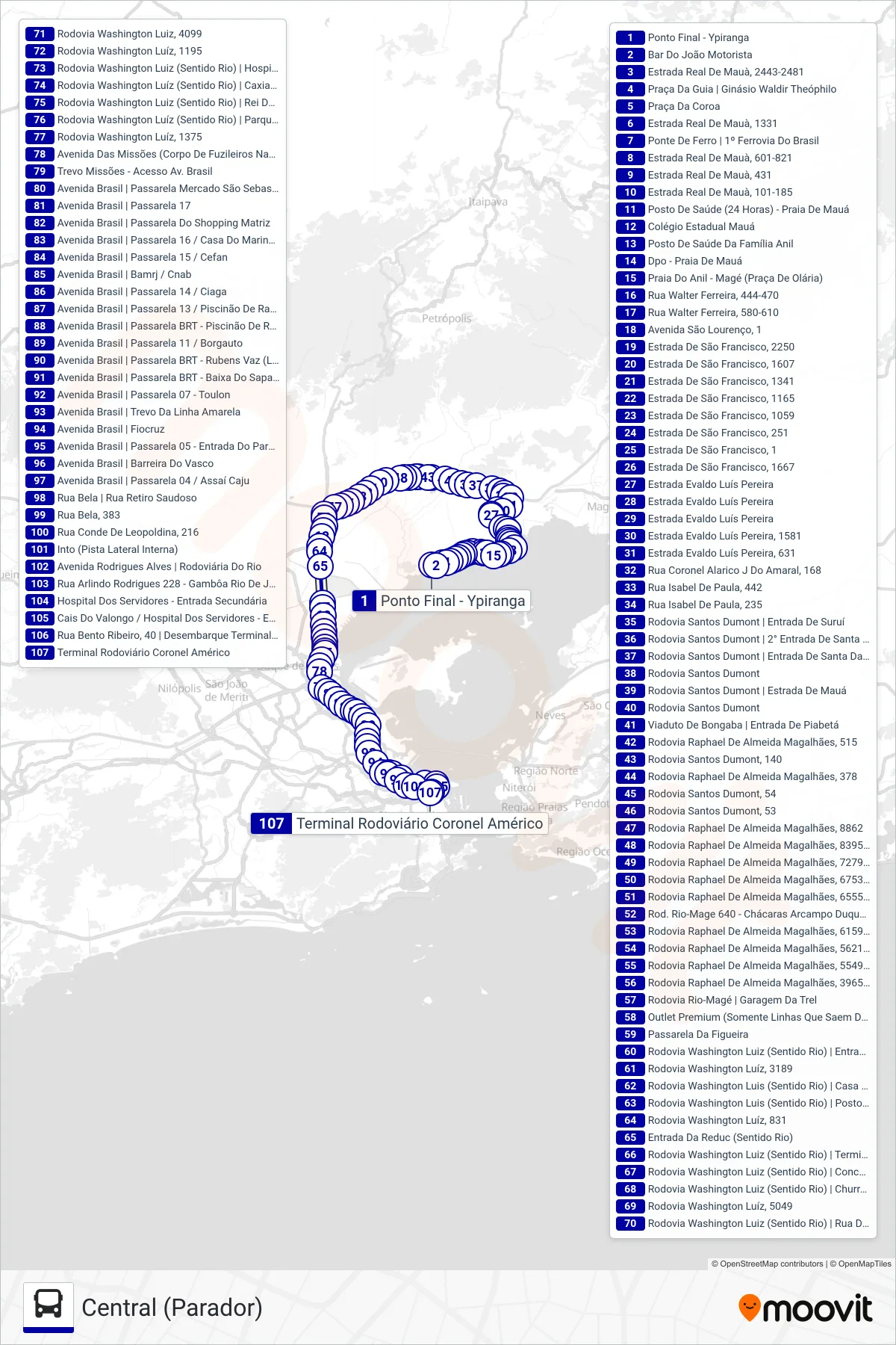 Rota e paradas da linha de ônibus 467C (Central (Parador)) no mapa