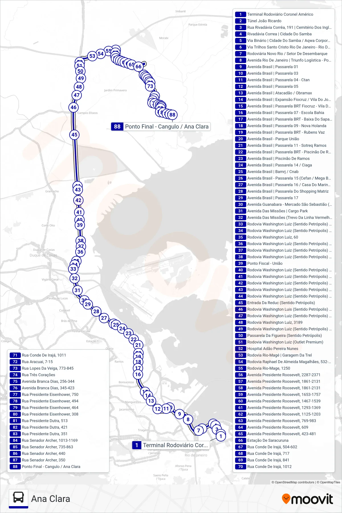 472C bus Line (Ana Clara) route and stops on a map