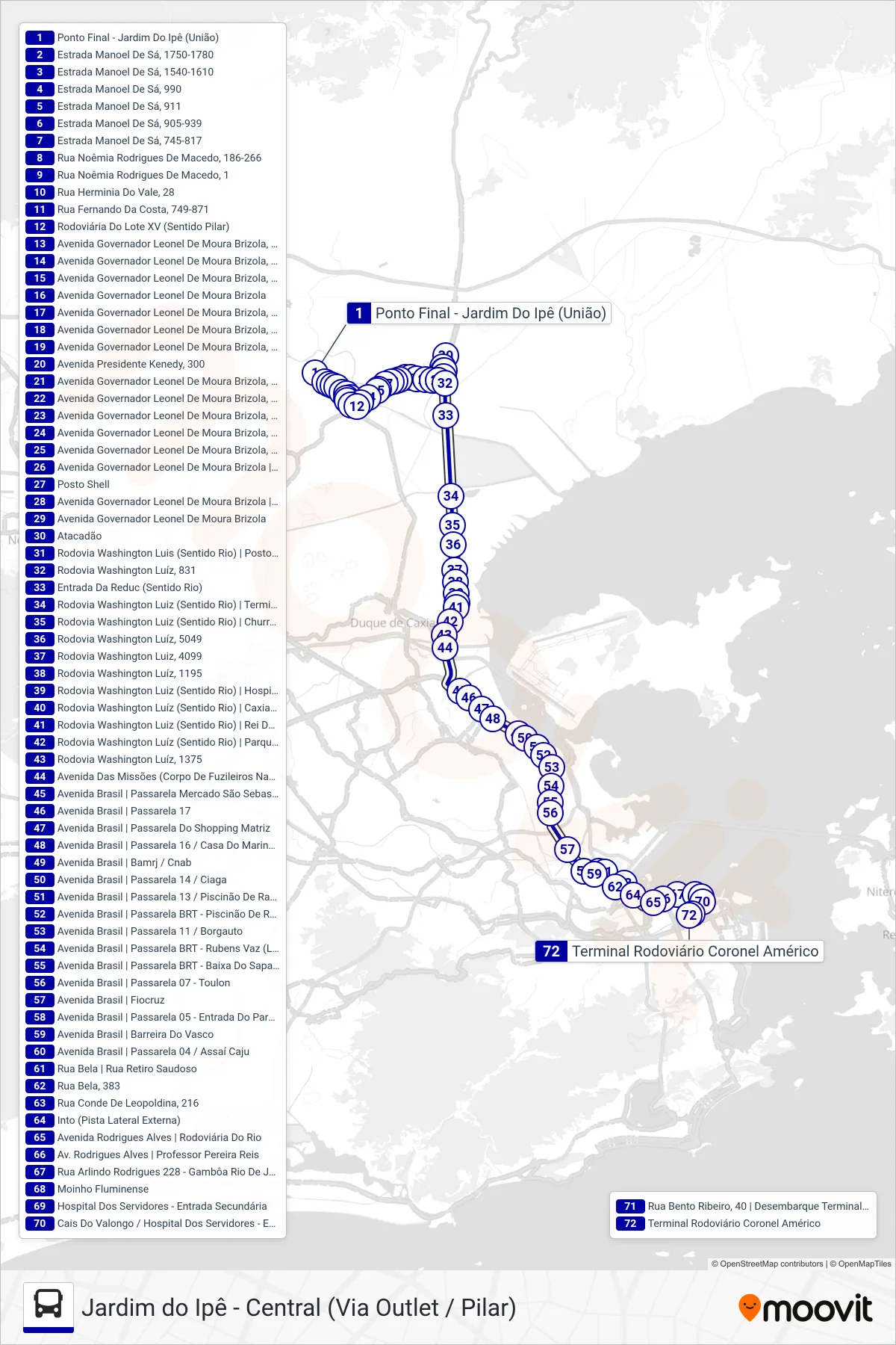 Rota e paradas da linha de ônibus 556C (Central) no mapa
