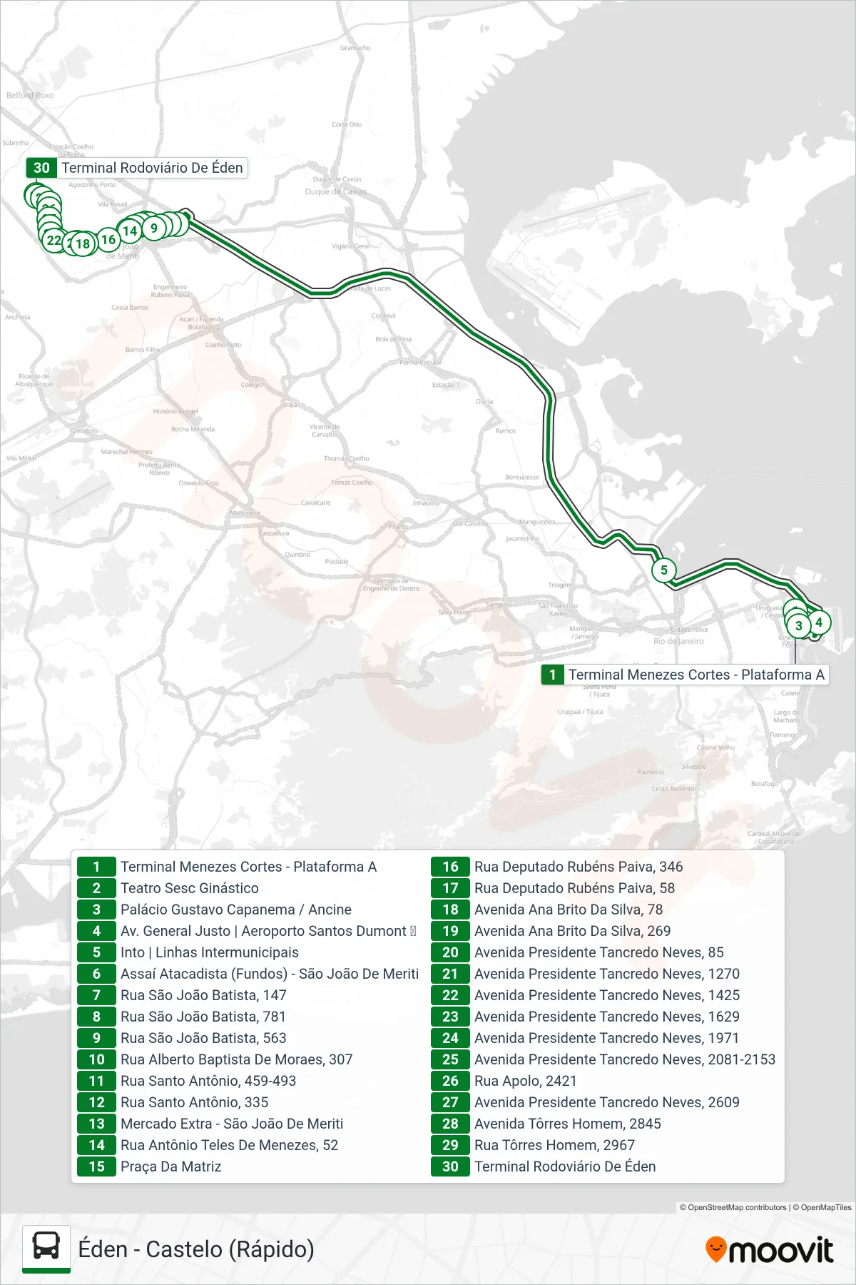 1140B (EXECUTIVO) bus Line (Éden) route and stops on a map