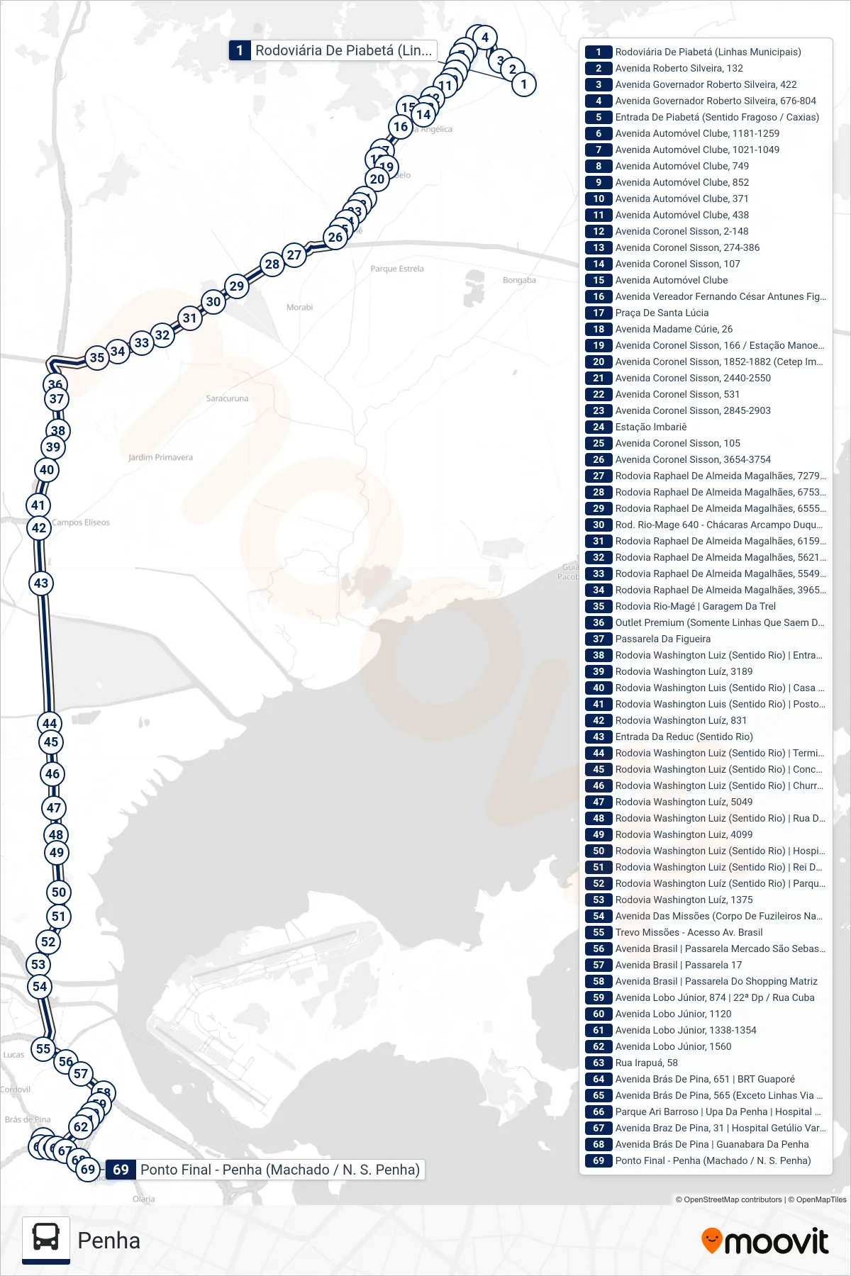 444L bus Line (Penha) route and stops on a map