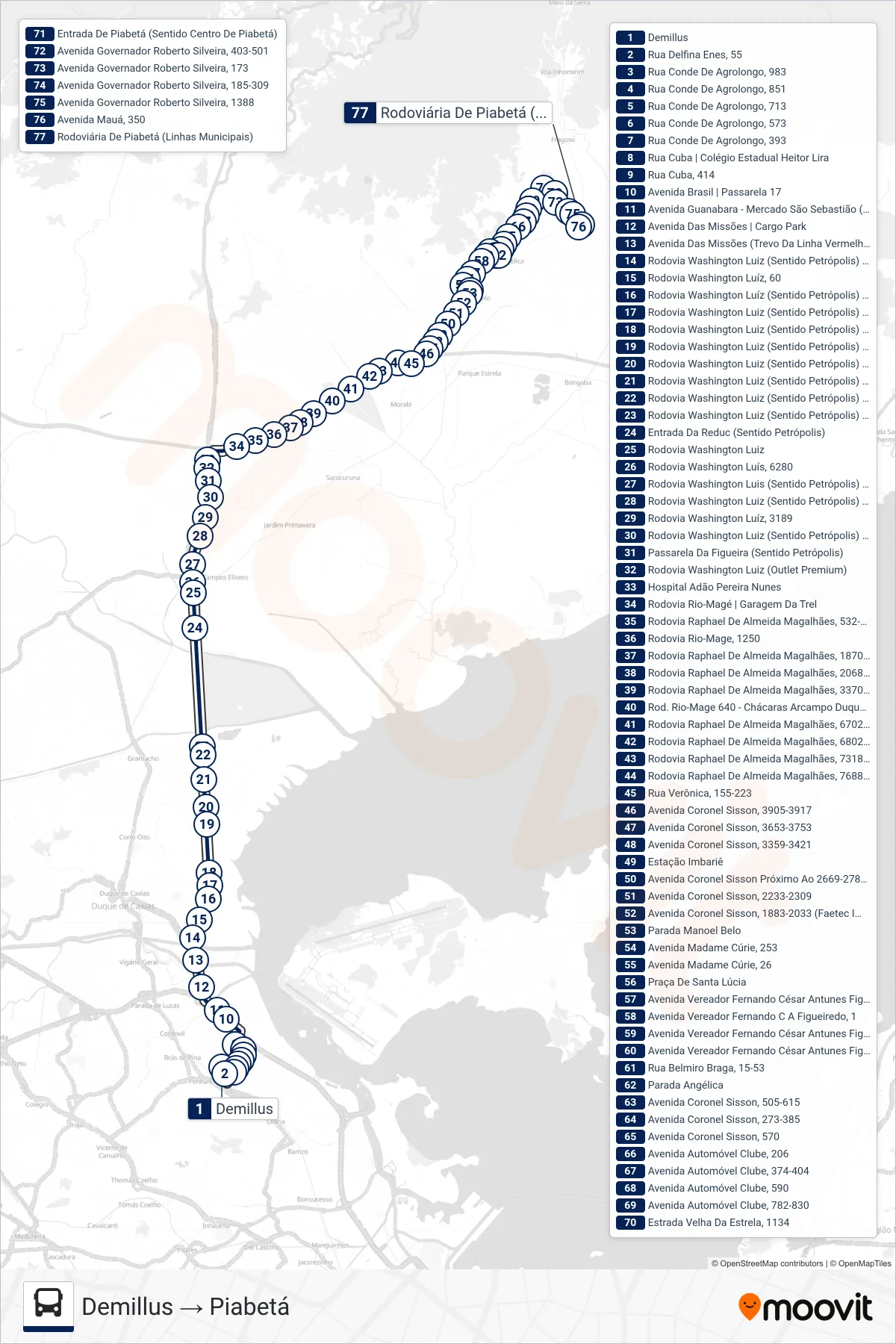 444L bus Line (Demillus → Piabetá) route and stops on a map
