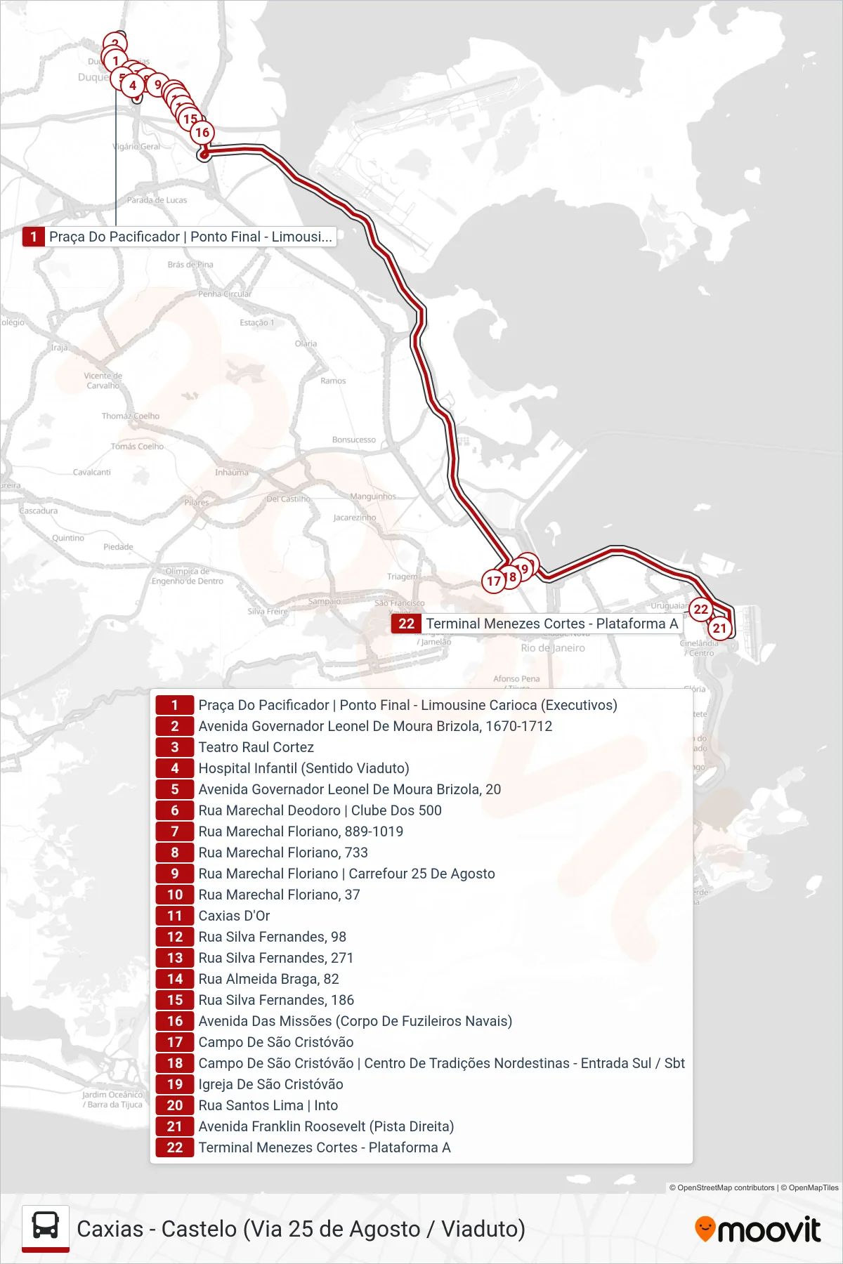 Rota e paradas da linha de ônibus 2950C (EXECUTIVO) (Castelo) no mapa