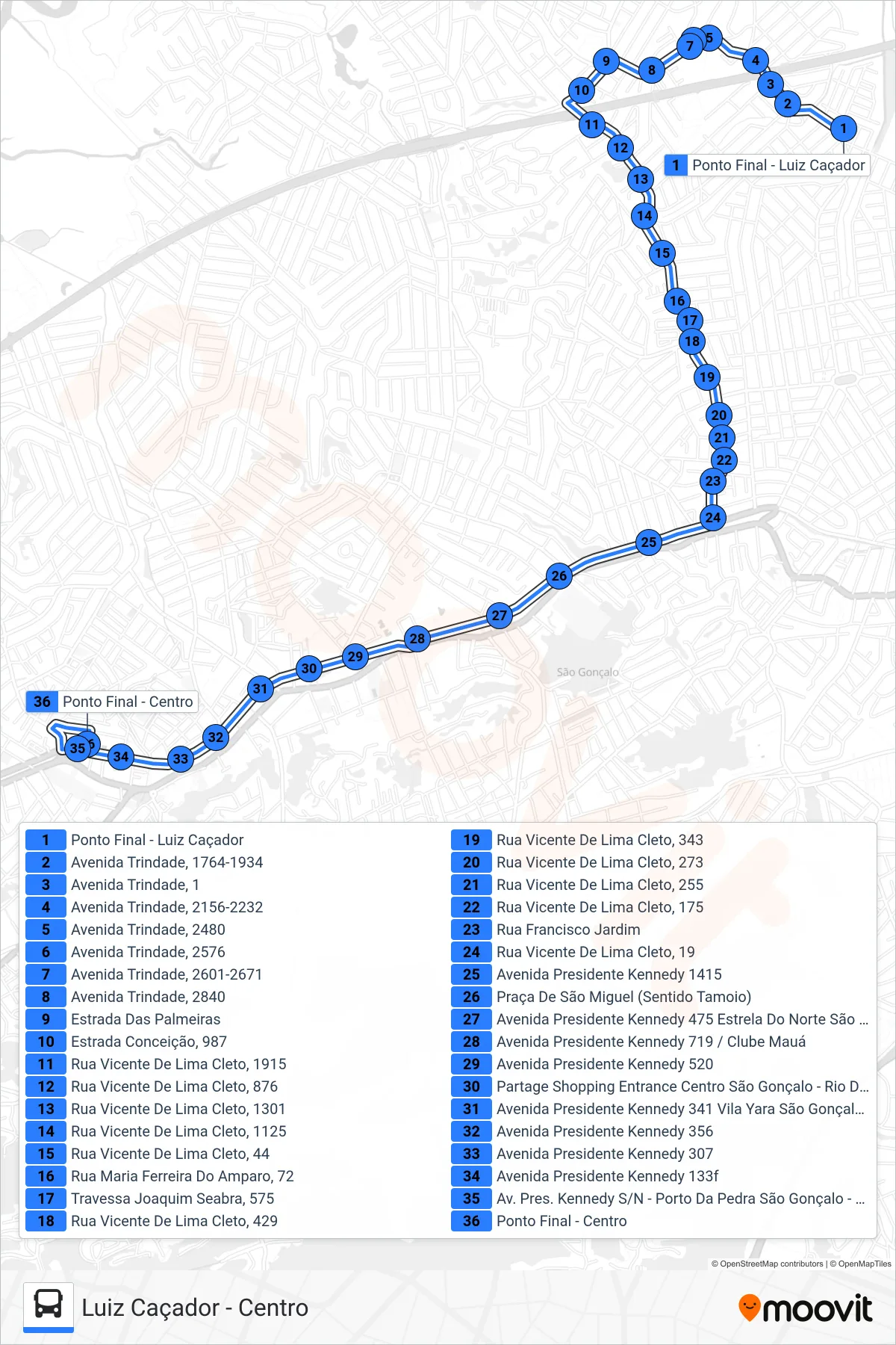 11 bus Line (Centro) route and stops on a map