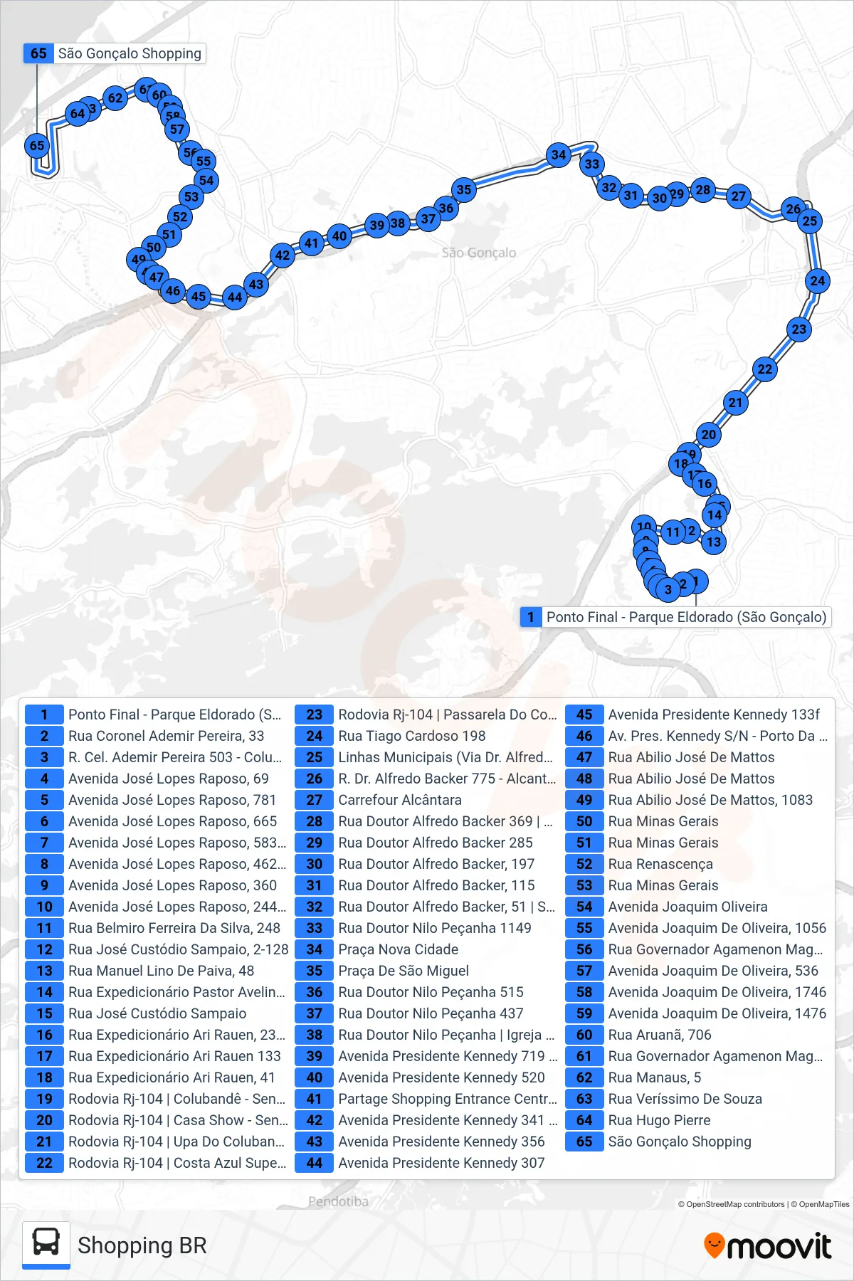 Rota e paradas da linha de ônibus 26 (Shopping BR) no mapa