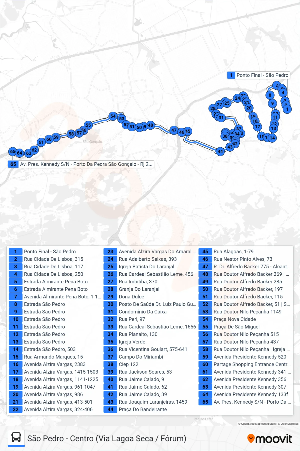 Rota e paradas da linha de ônibus  30  (Centro) no mapa