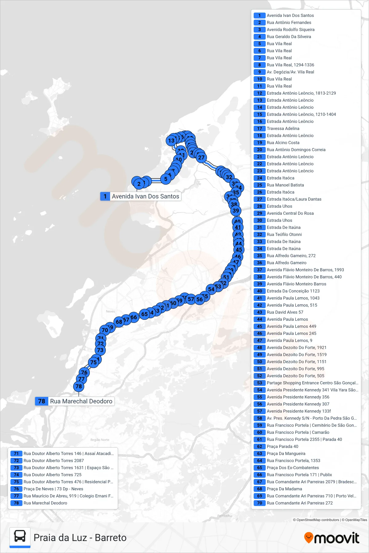 Rota e paradas da linha de ônibus  31  (Barreto) no mapa