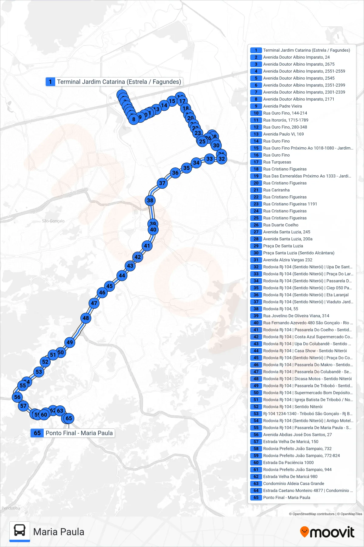 17B bus Line (Maria Paula) route and stops on a map