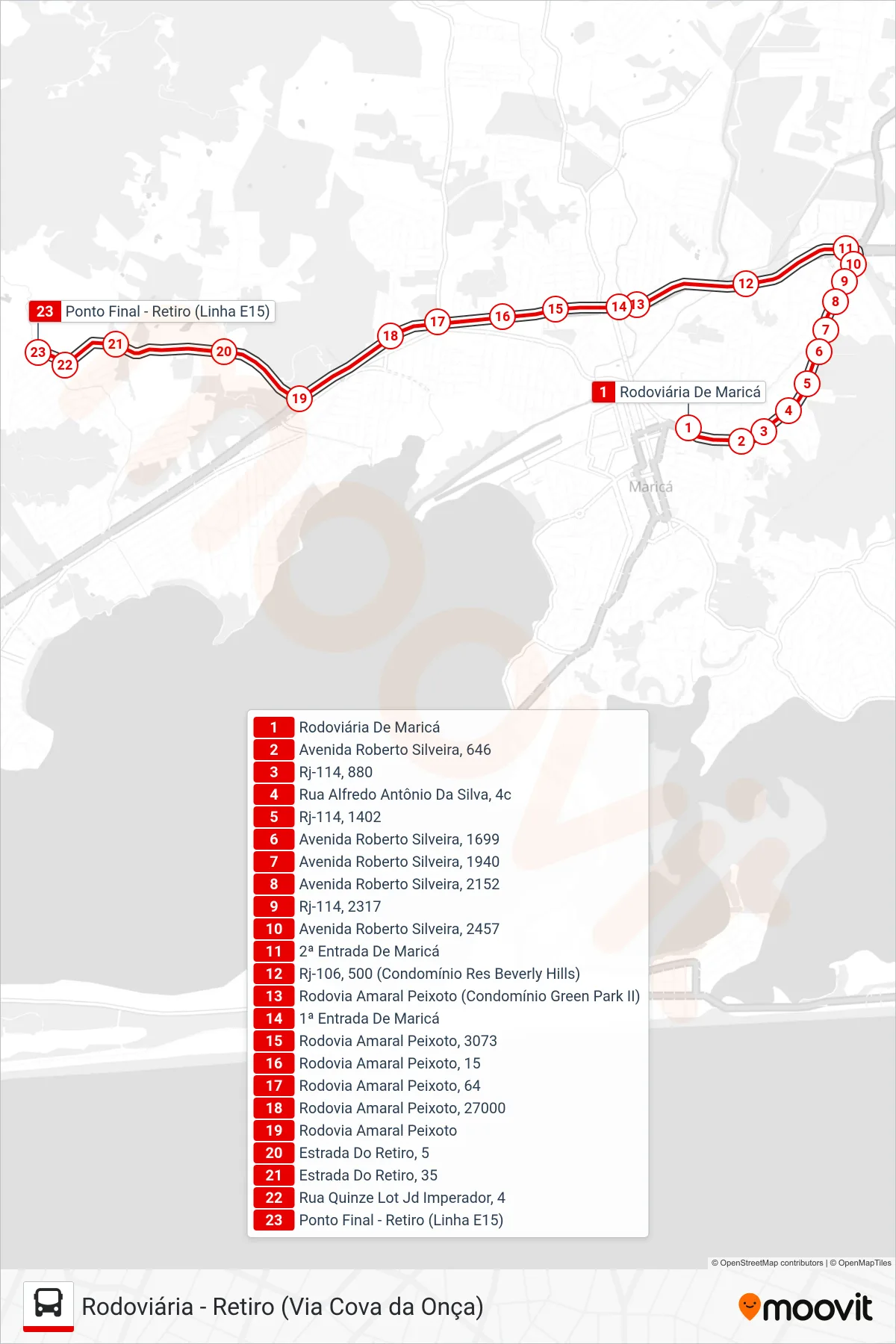 E15 bus Line (Retiro) route and stops on a map