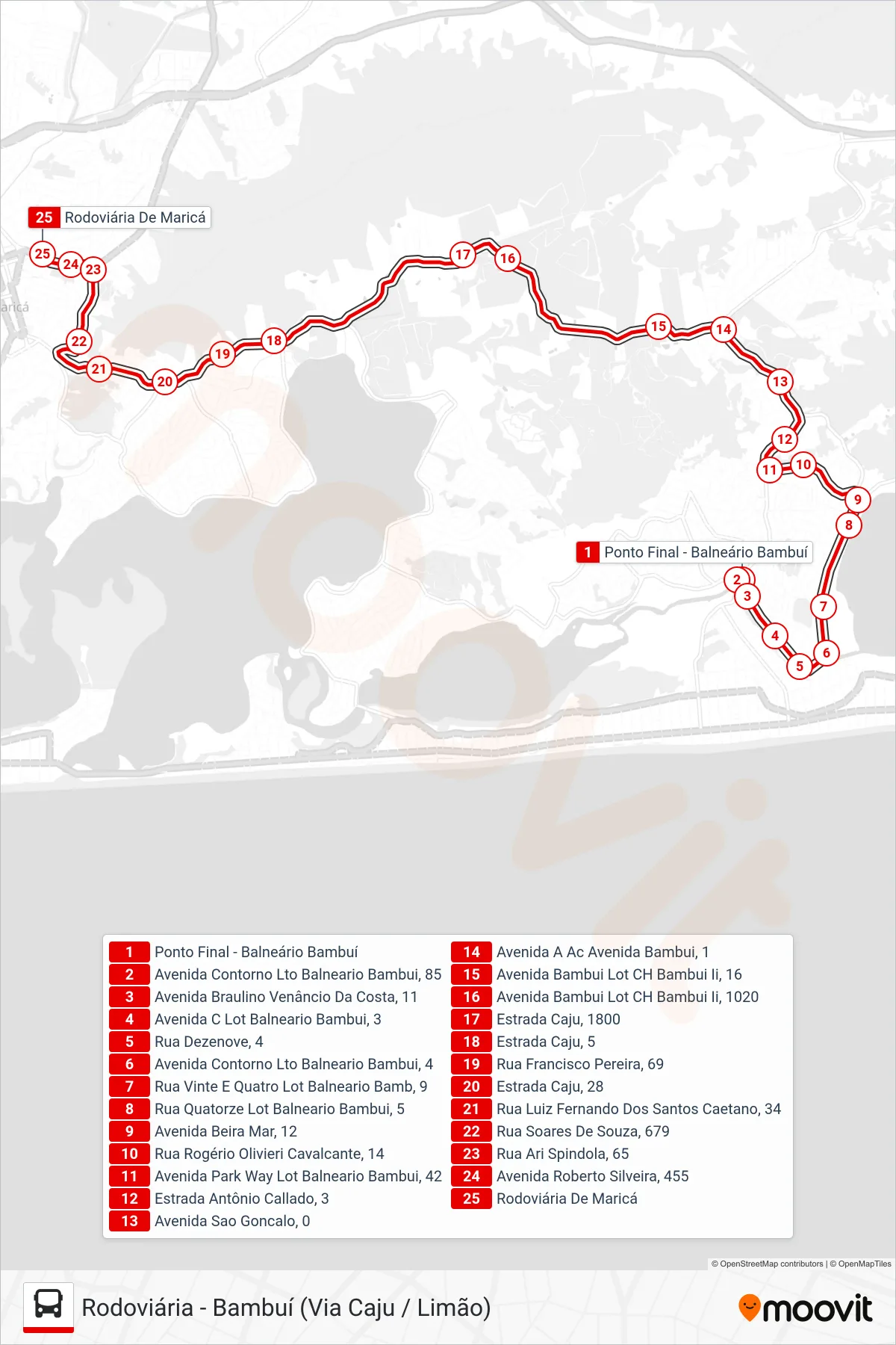 Rota e paradas da linha de ônibus E10B (Rodoviária) no mapa