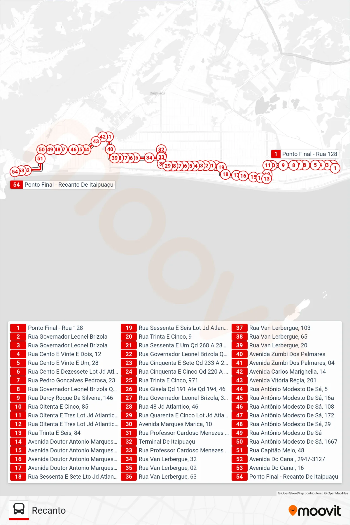 Rota e paradas da linha de ônibus E32A (Recanto) no mapa