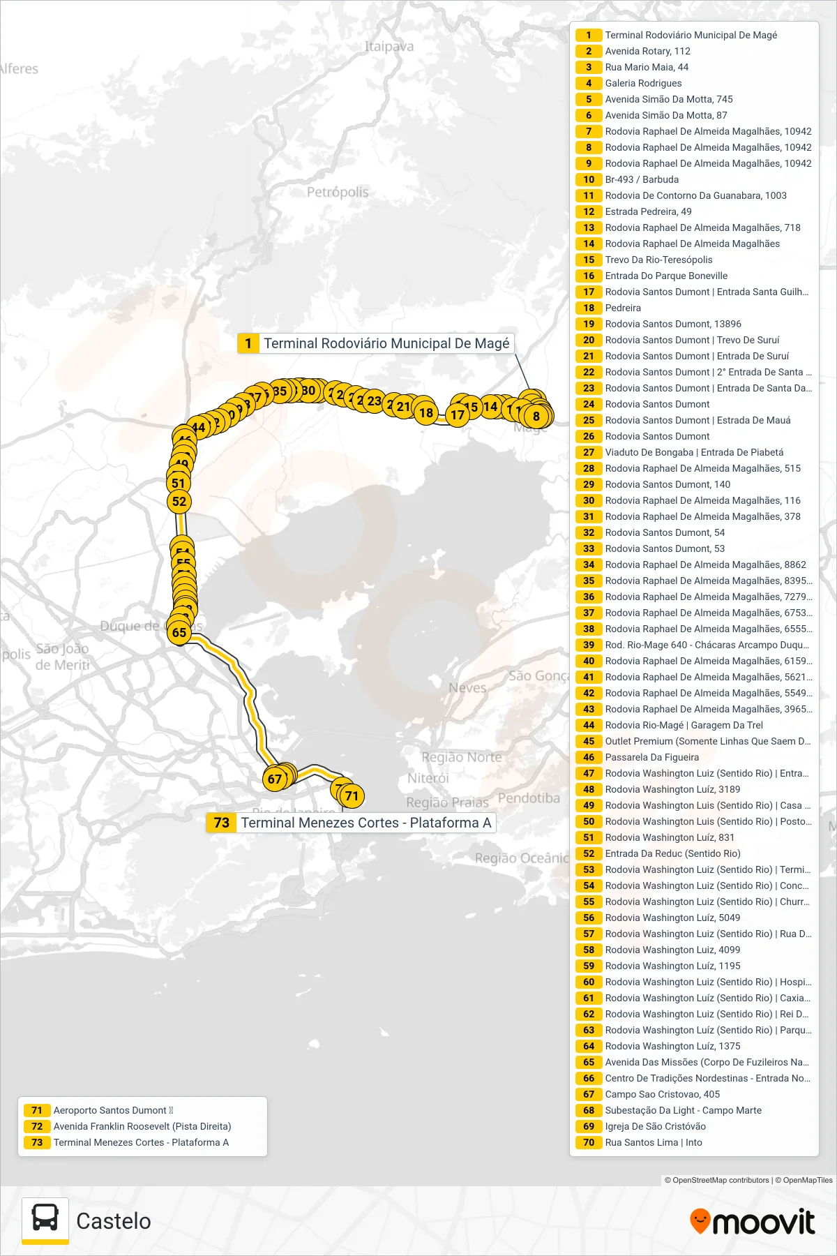 Rota e paradas da linha de ônibus 2125C (EXECUTIVO) (Castelo) no mapa