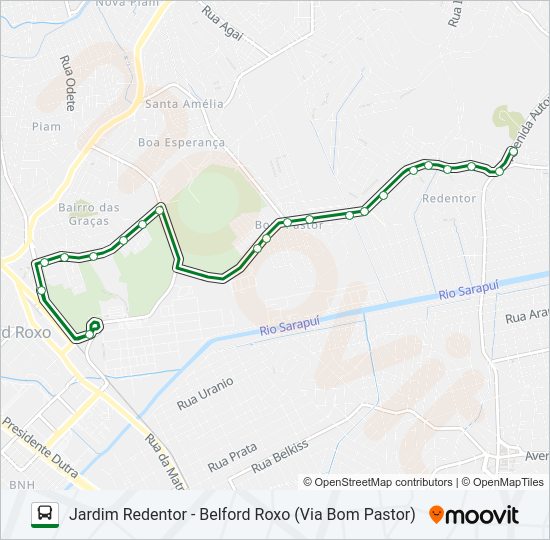 Mapa da linha 7017 de ônibus