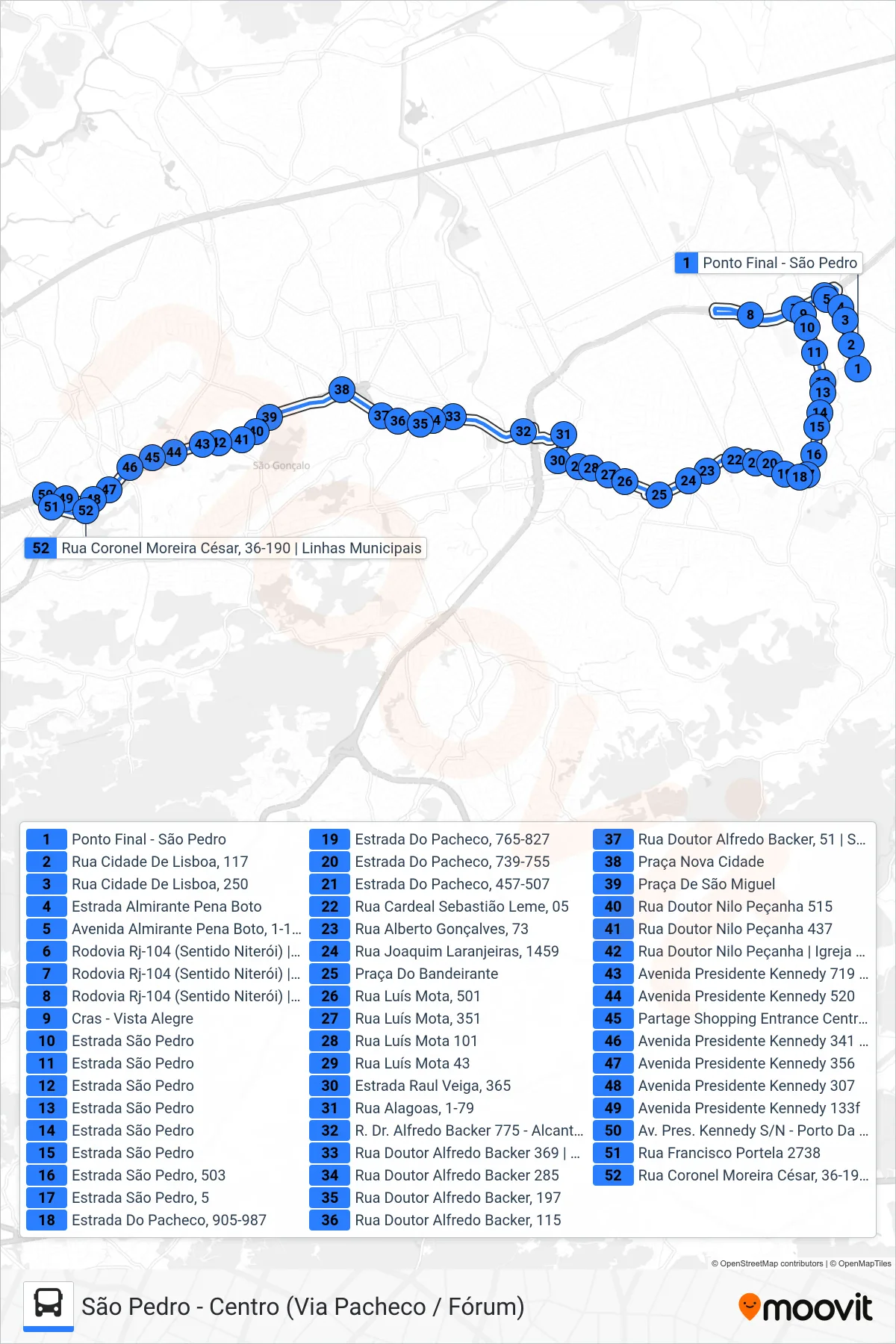 Rota e paradas da linha de ônibus 30A (Centro) no mapa
