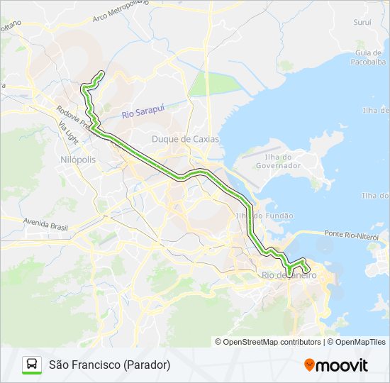 Mapa da linha 520B de ônibus